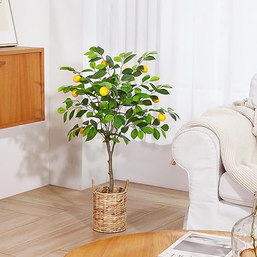 Miniatura 2 de Kazeila Limonero artificial, planta de limón artificial de 3 pies, árbol de limón sintético preen maceta, árbol frutal de limón de plástico para