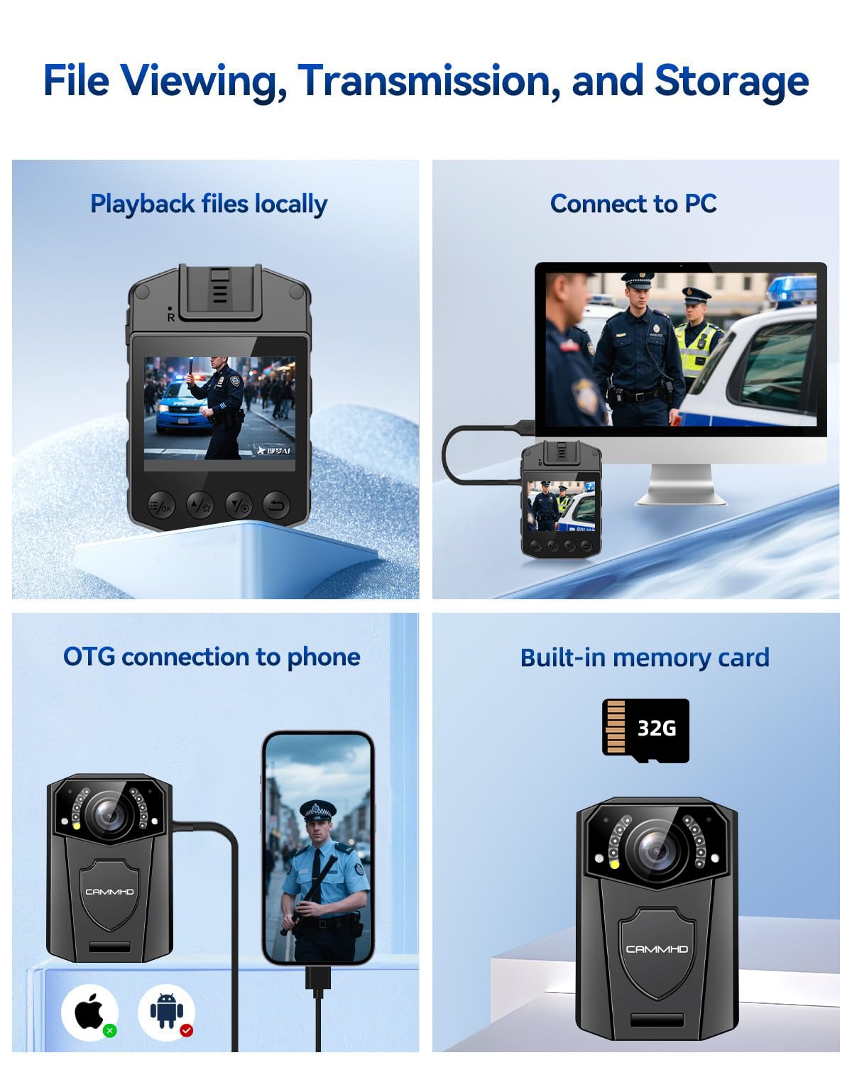 CAMMHD 1440P Camera Pieton Z3 32G 3000mAh 8-10 Heures | Infrarouge Body Cam Vision Nocturne avec Vidéo et Audio Camera de Corps pour la Police Pompiers Personnes etc