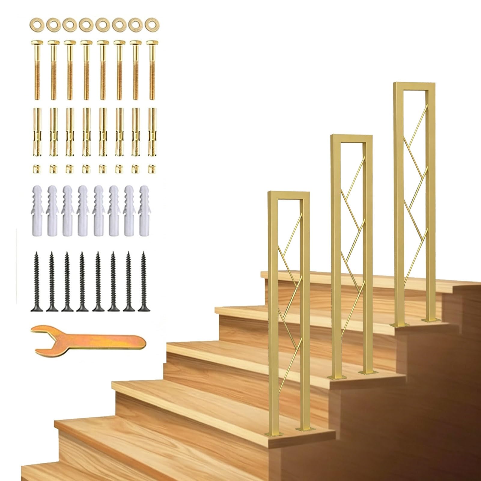 Garden Hand Rails for Outdoor Steps, U Shaped Porch Deck Stair Railing - Gold Industrial Wrought Iron Handrail Picket Fits 1 Steps Fence Guardrail(75cm/30in)