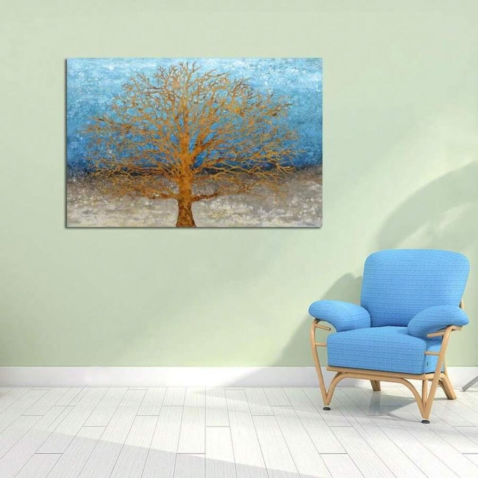 Forêt bleue et dorée tableau grand format pour salon chic - 8