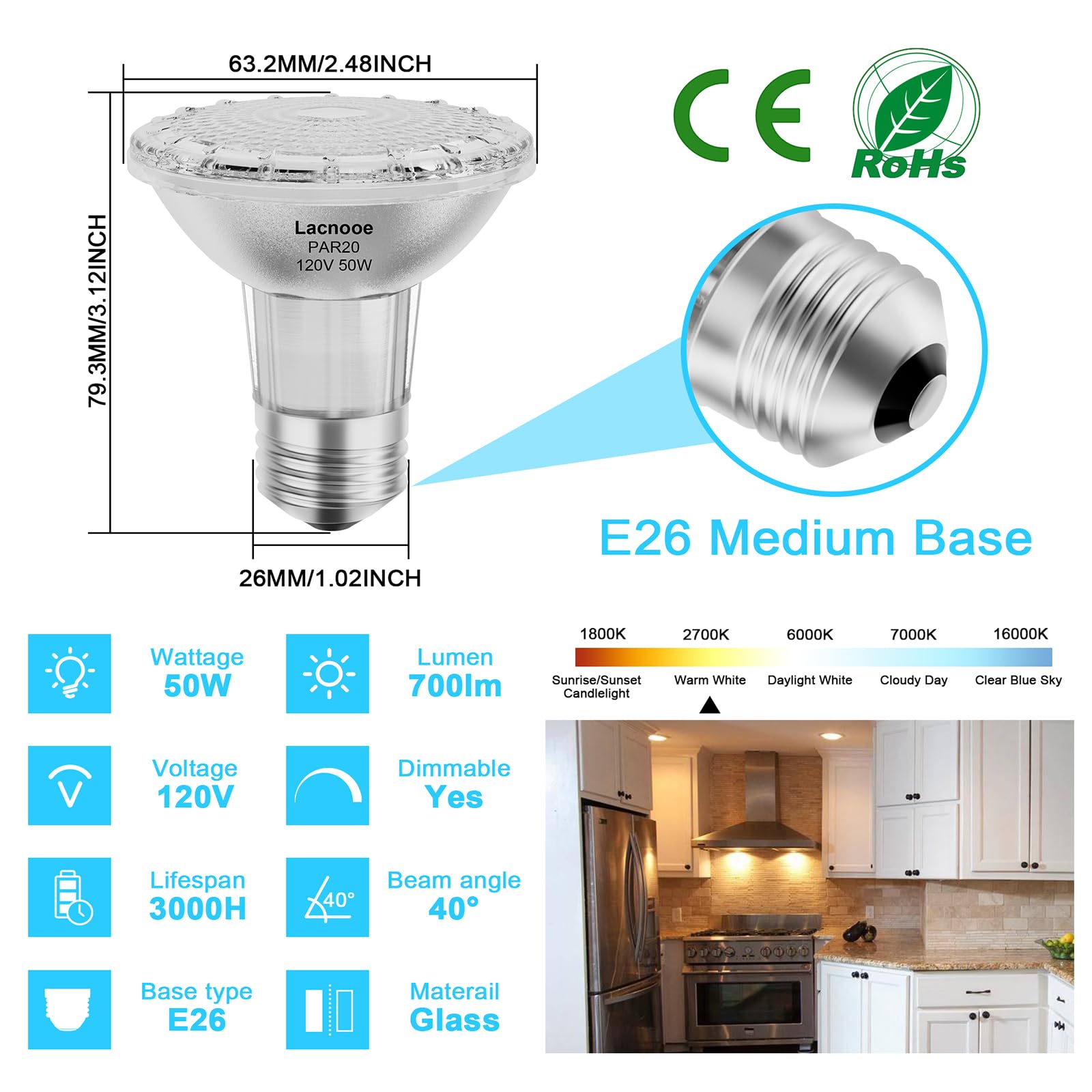 Snapklik.com : PAR20 Bulbs, 2 Pack 120V 50W PAR20 Flood Light Bulbs ...