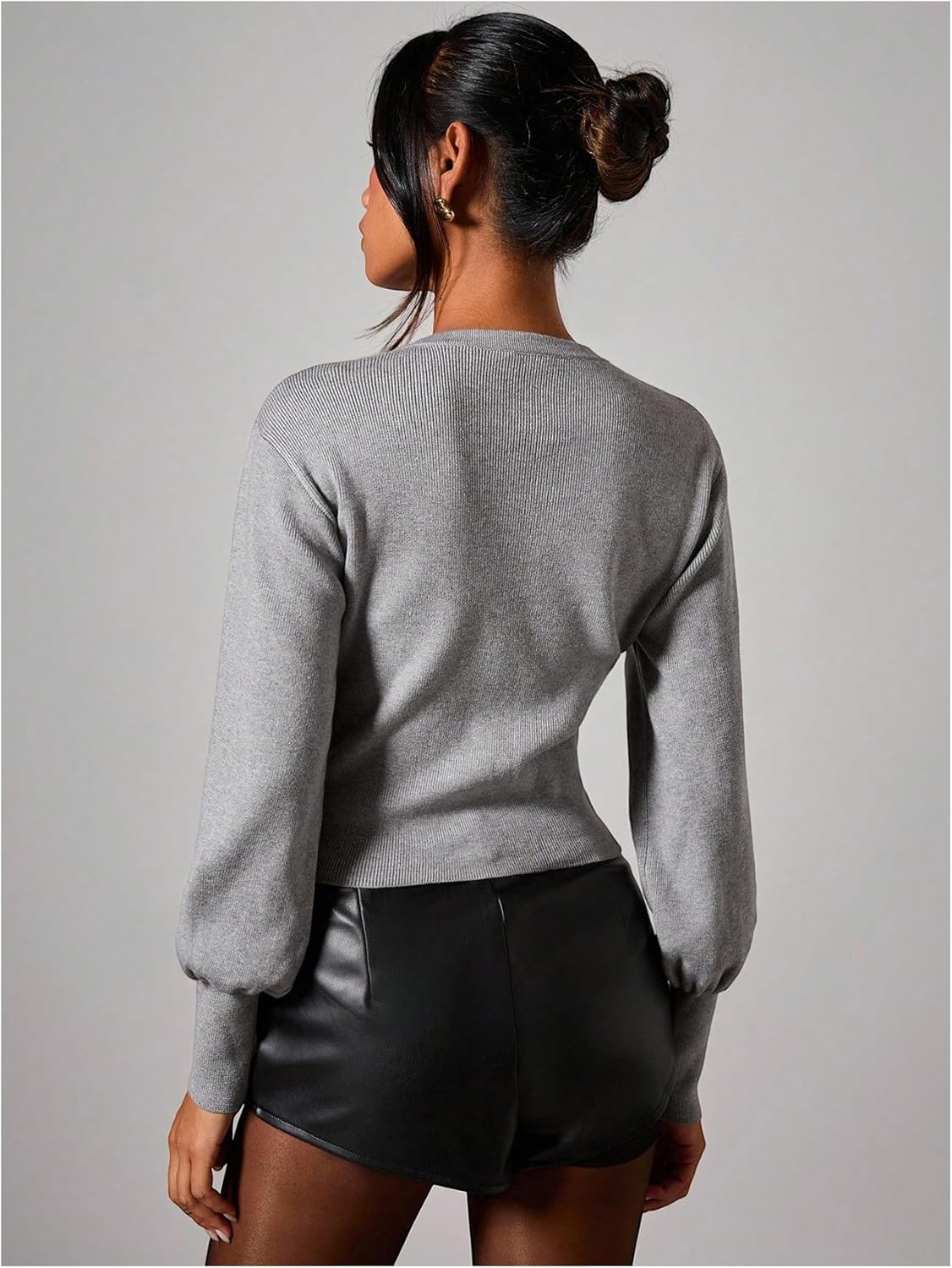 MakeMeChic Women's Y2K Winter Sweaters Crew Neck Long Sleeve Button Front Knit Tops - Image 3