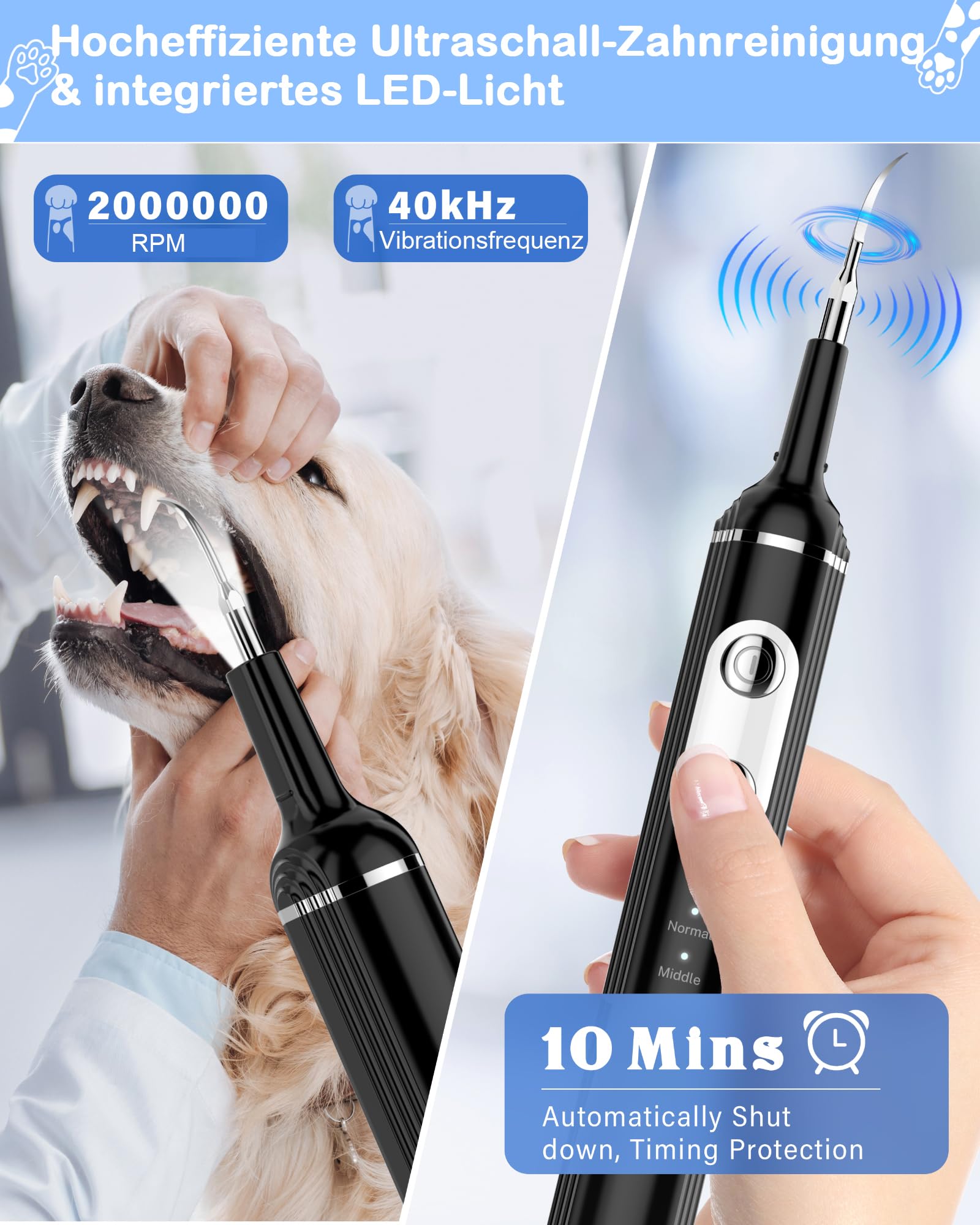 Stim-U-Dent Kit de limpieza dental ultrasónica para perro, limpiador dental para mascotas, para eliminar sarro y placa, con luz LED, cepillo de dientes para perros