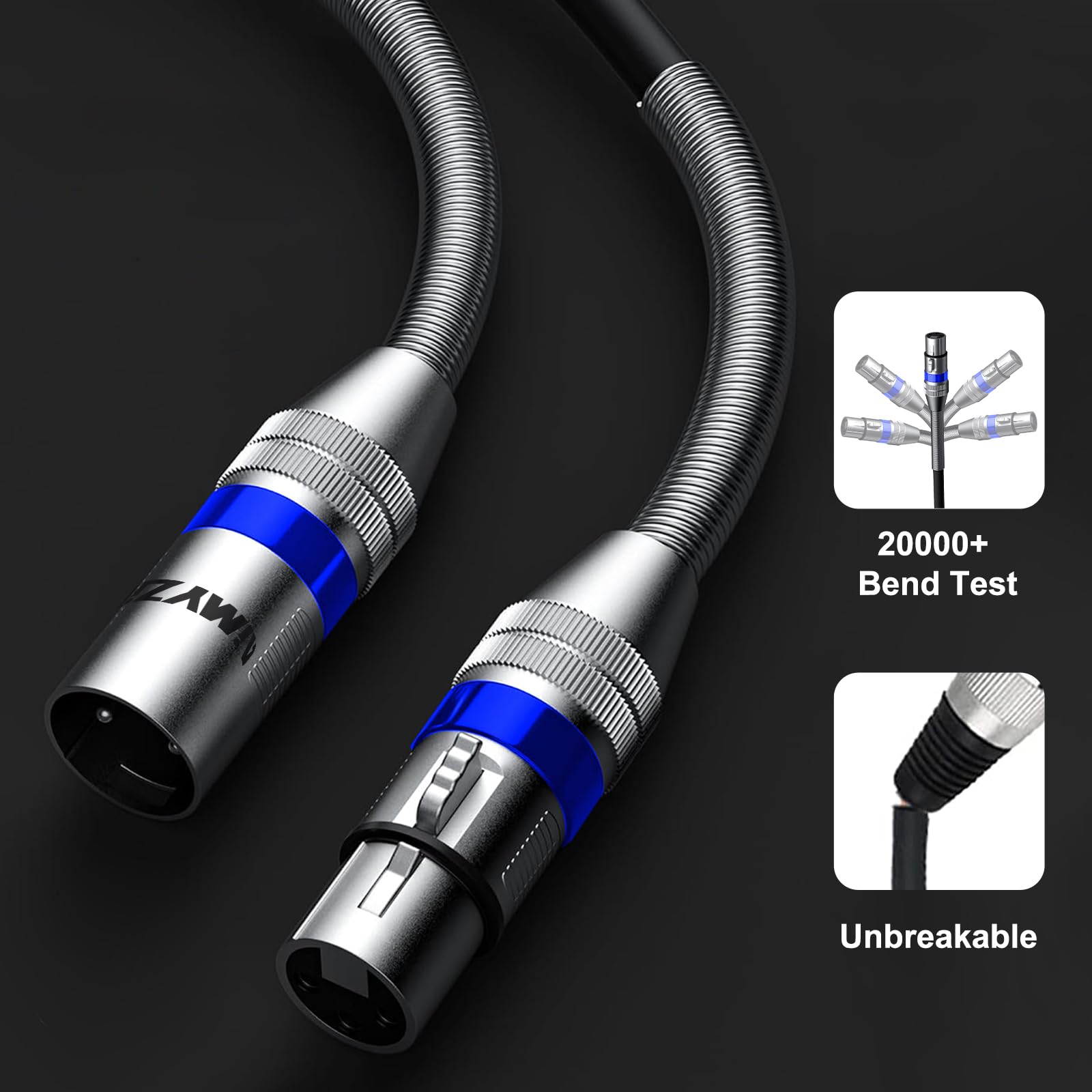 Cavo XLR per microfono, cavo bilanciato di alta qualità, con conduttori in rame puro, resistente da maschio a femmina a 3 pin, connettori in lega di zinco con molla in metallo, blu