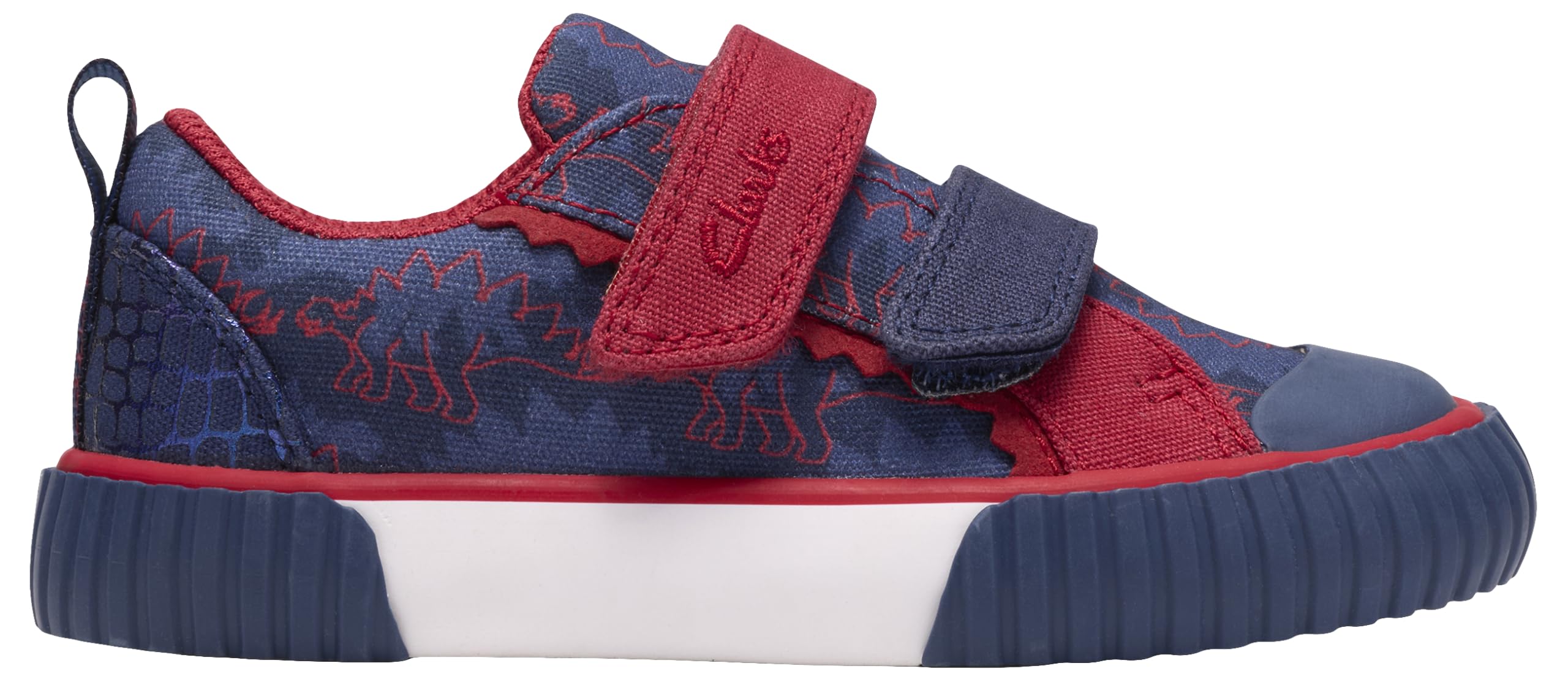 Clarks Foxing Trim T Navy Red Kids Toddler Boys Trainers 8673-97G in a Plain Textile in Size 4.5