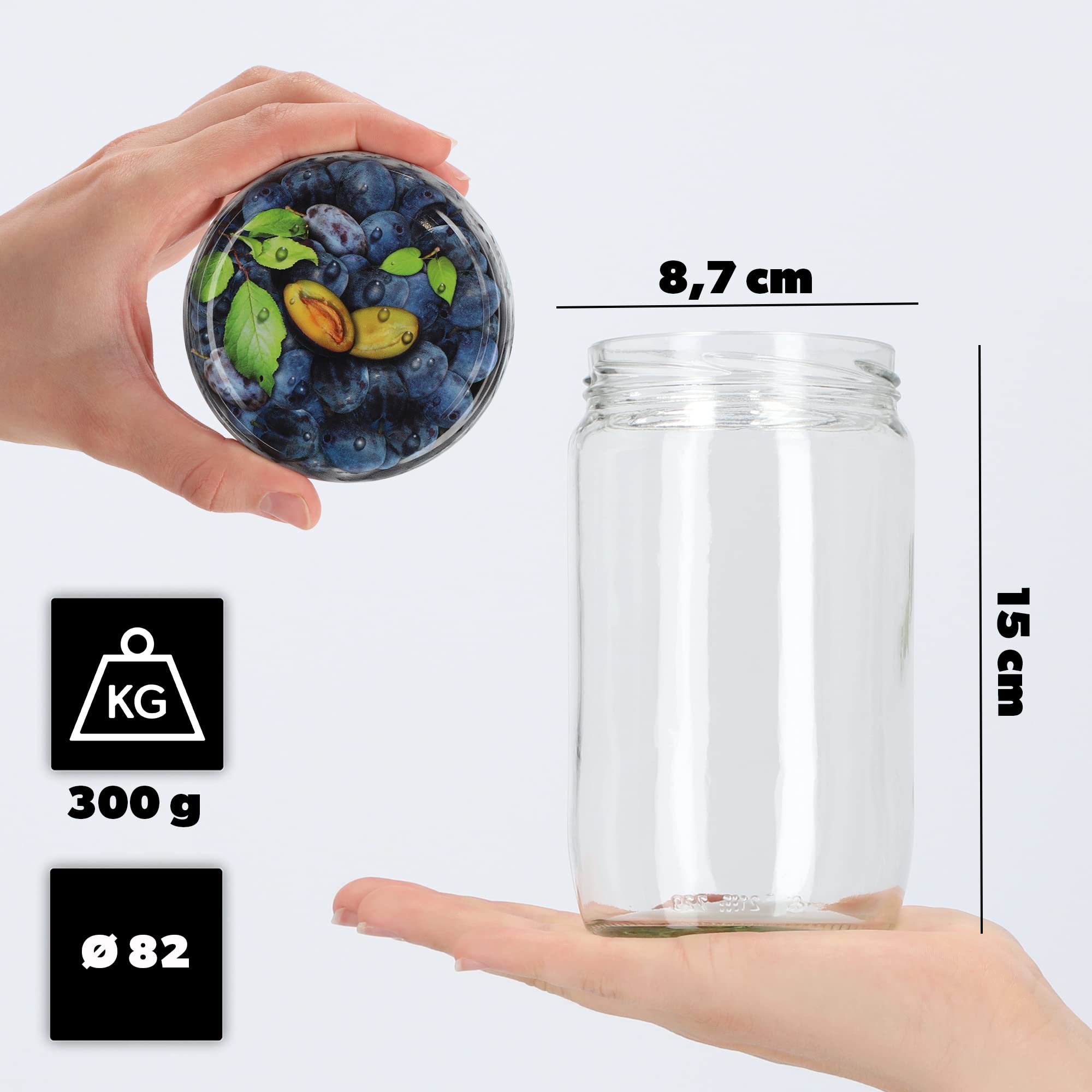 KADAX Set di 48 Grandi barattoli in Vetro 720ml Ø82 prugne – Tappo a Vite ermetico, per Conserve, sottaceti, Verdure lacto-fermentate e marmellate Fatte in casa