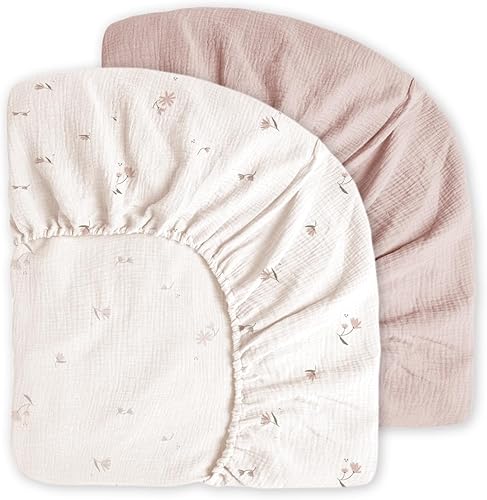 Miniatura 8 de Sábanas de muselina para cuna, 2 unidades, sábanas ajustables neutrales para colchón de cuna estándar y colchón de cama infantil, 28 x 52 pulgadas,