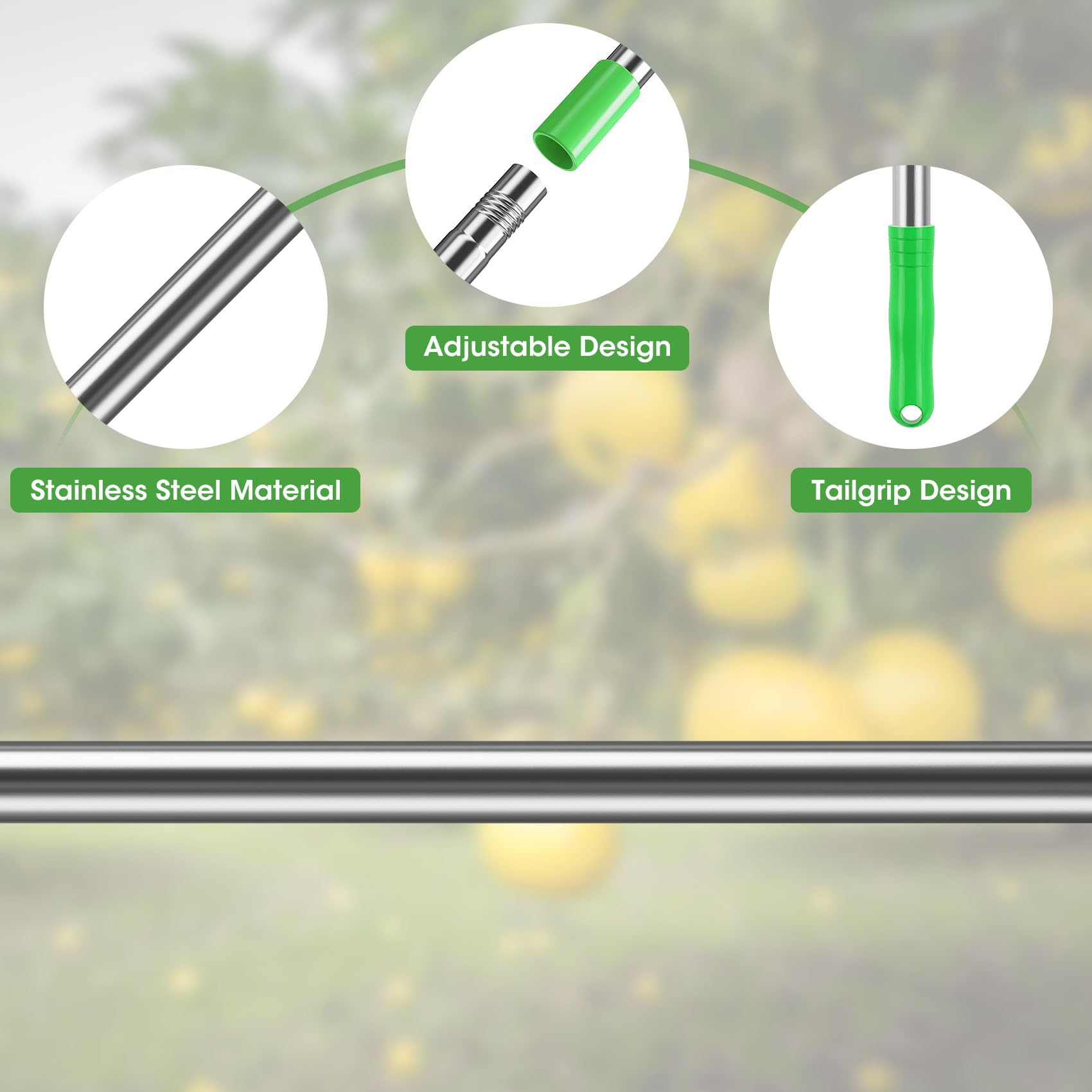 Recogedor de frutas de 3,2 m, recogedor de frutas, recogedor de frutas con mango, fácil de montar, extensión de empalme ajustable