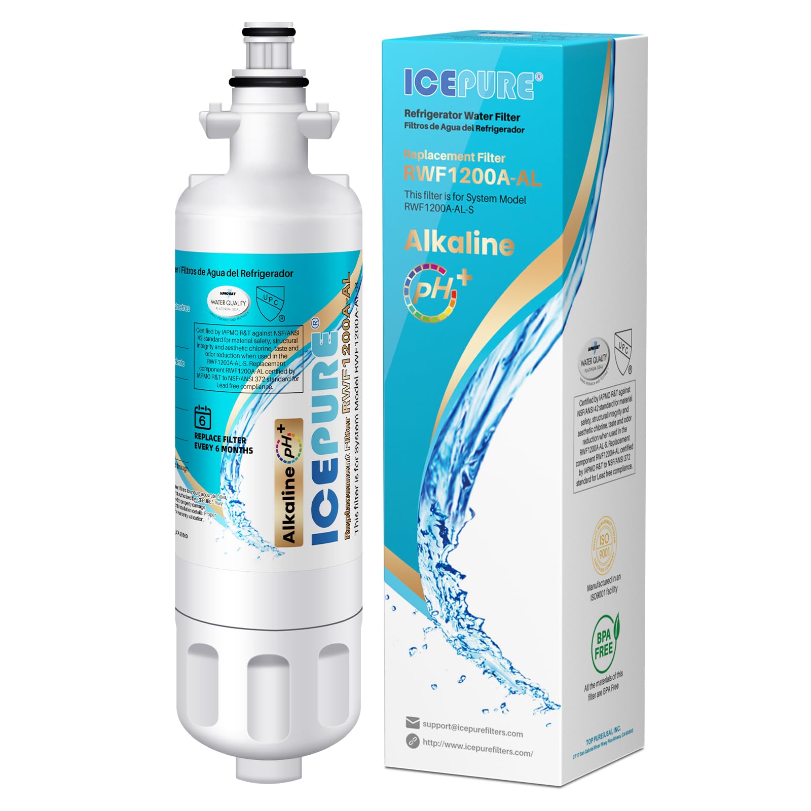 ICEPURE Alkaline ADQ36006101 Water Filter Replacement for LG LT700P,1PACK