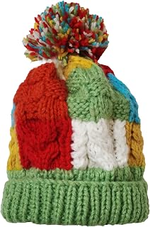 BIBITIME Multicolor Cable Knit Beanie Hat Handmade Soft Stretch Cap Colorful Pom (One Size for Adult, Green)