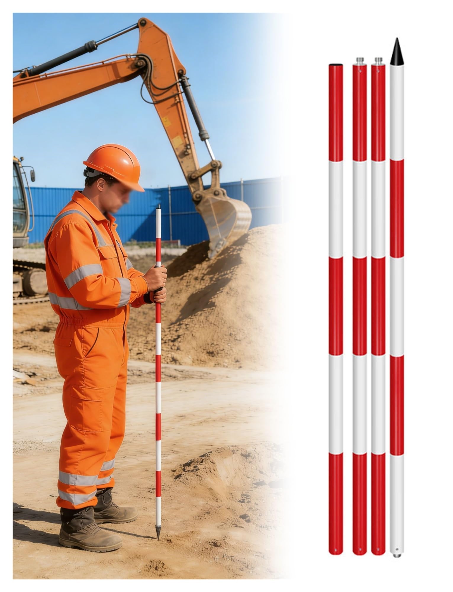 Pértiga de medición de aluminio que soluciona errores de lectura con varilla de alta visibilidad