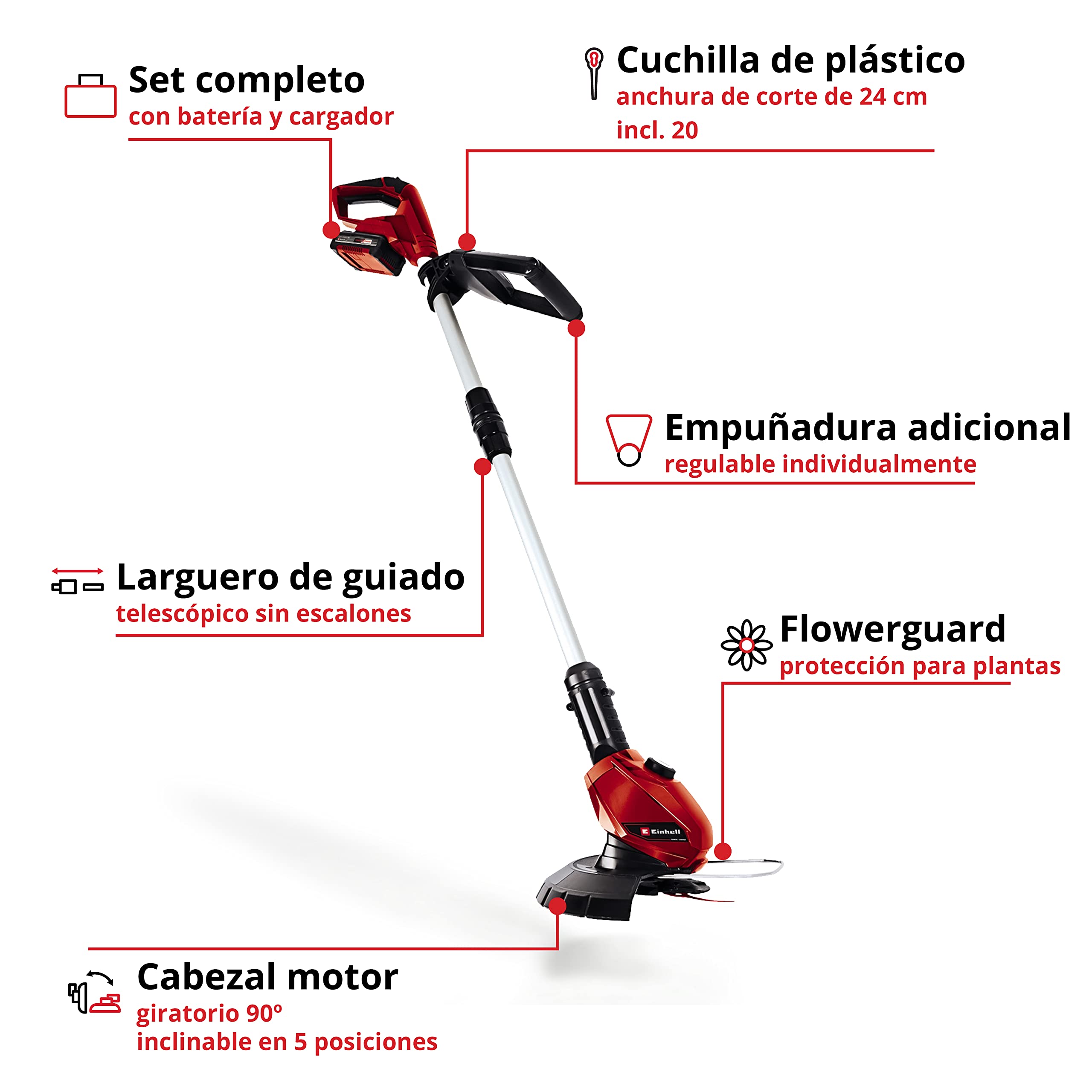 Einhell 3411197 Recortabordes, 8500 RPM, batería de ión de litio, 18 V, 2 Ah