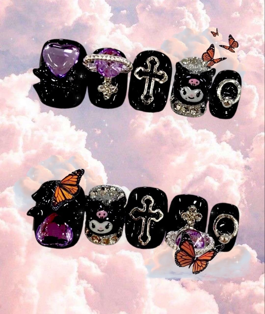 Anime Press on Nails Kawaii Press on Nails Kuromi Press on Nails Pochacco Press on Nails Anime 3D Nail Decal Anime Press on Nails Nana (Kuro)