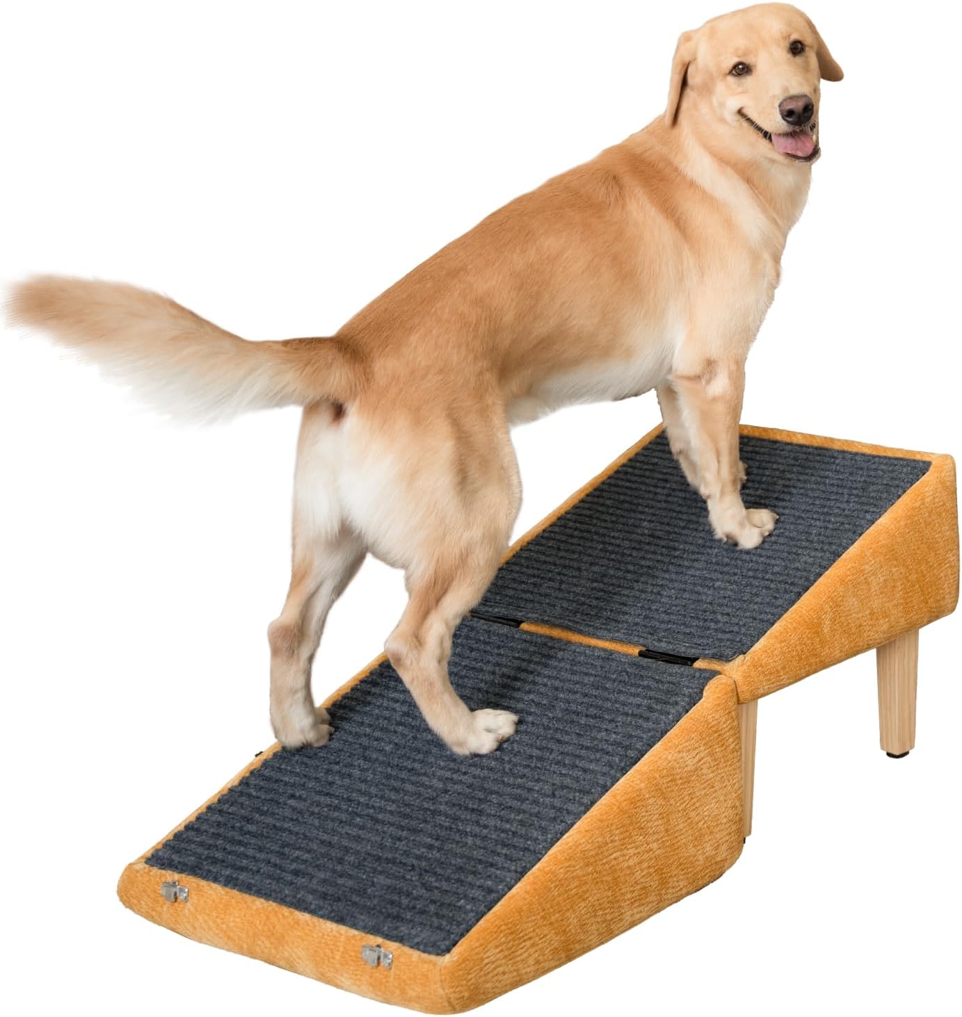 3-in-1 Dog Ramp 18.9"×17.7"×18.9" with Storage – Pet Stairs for Senior & Injured Dogs & Cats, Hidden Storage Footstool, Ottoman Anti-Slip, Supports 220 lbs for Beds & Sofas yellow
