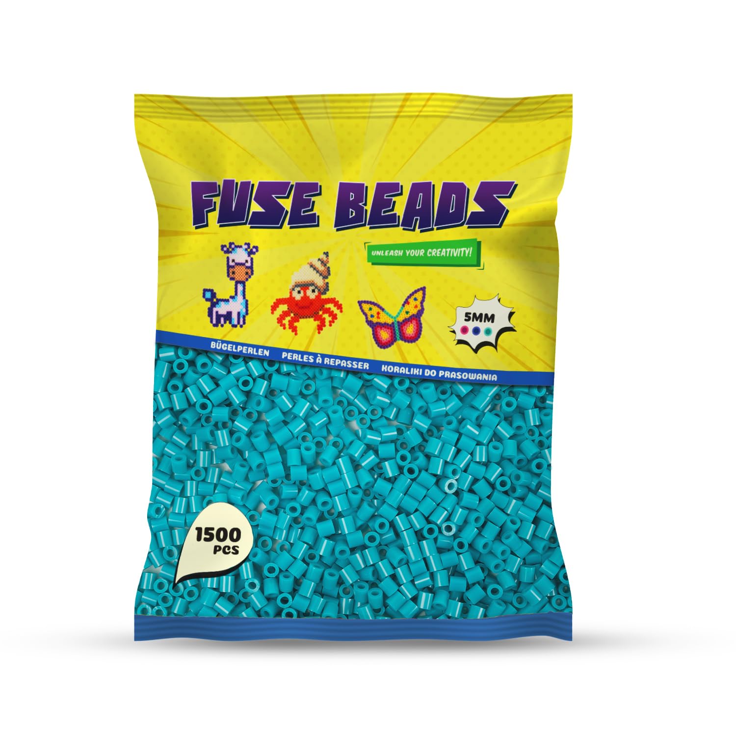 Benny Beads Perline da Stirare 1500 Pezzi, Dimensione Midi 5mm, Accessori Creativi per Lavori DIY Perline a Fusione
