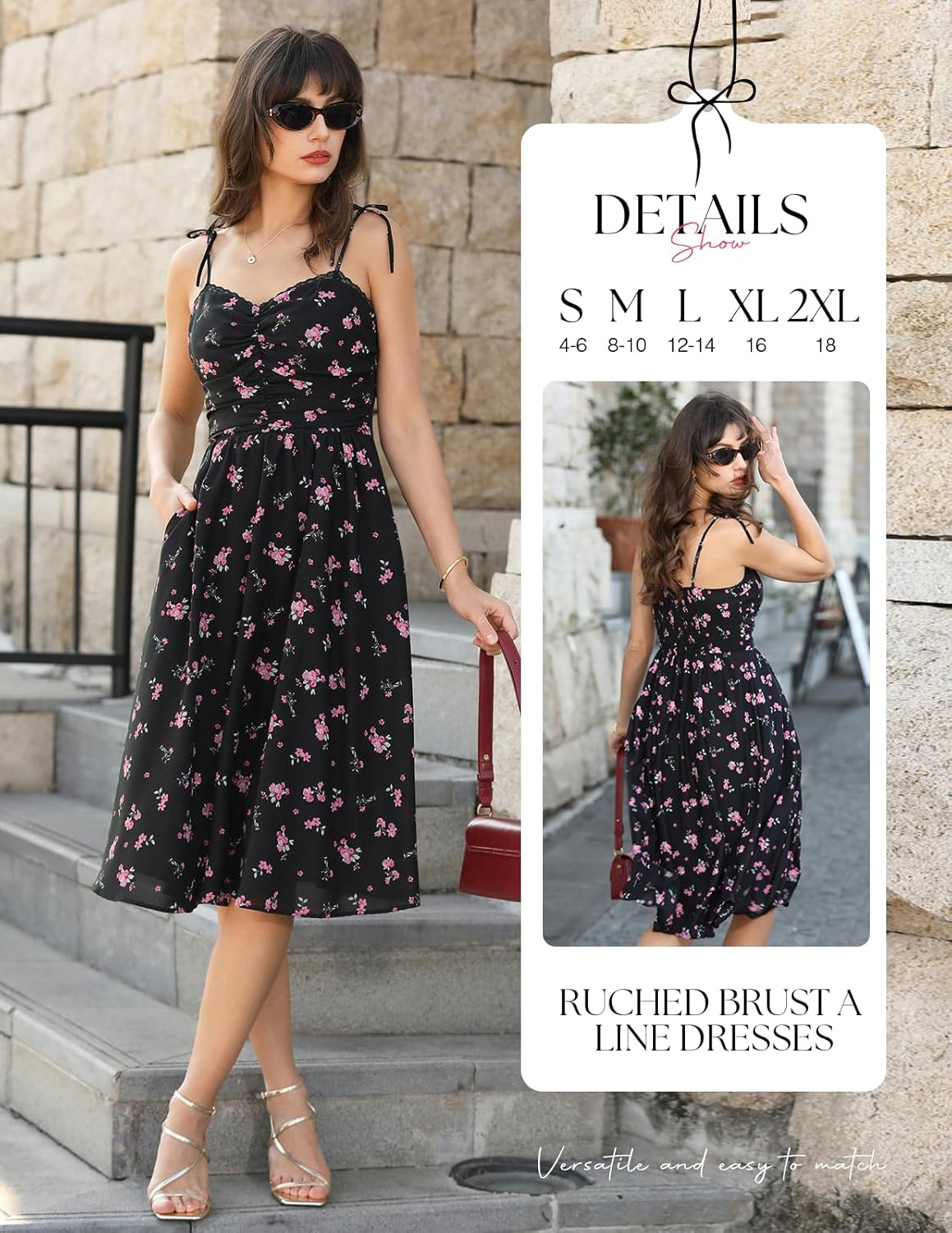 Belle Poque Women Spring Summer Wedding Guest Dress 2026 Floral Midi Tea Party Spaghetti Ruched Sun Dresses - Image 4