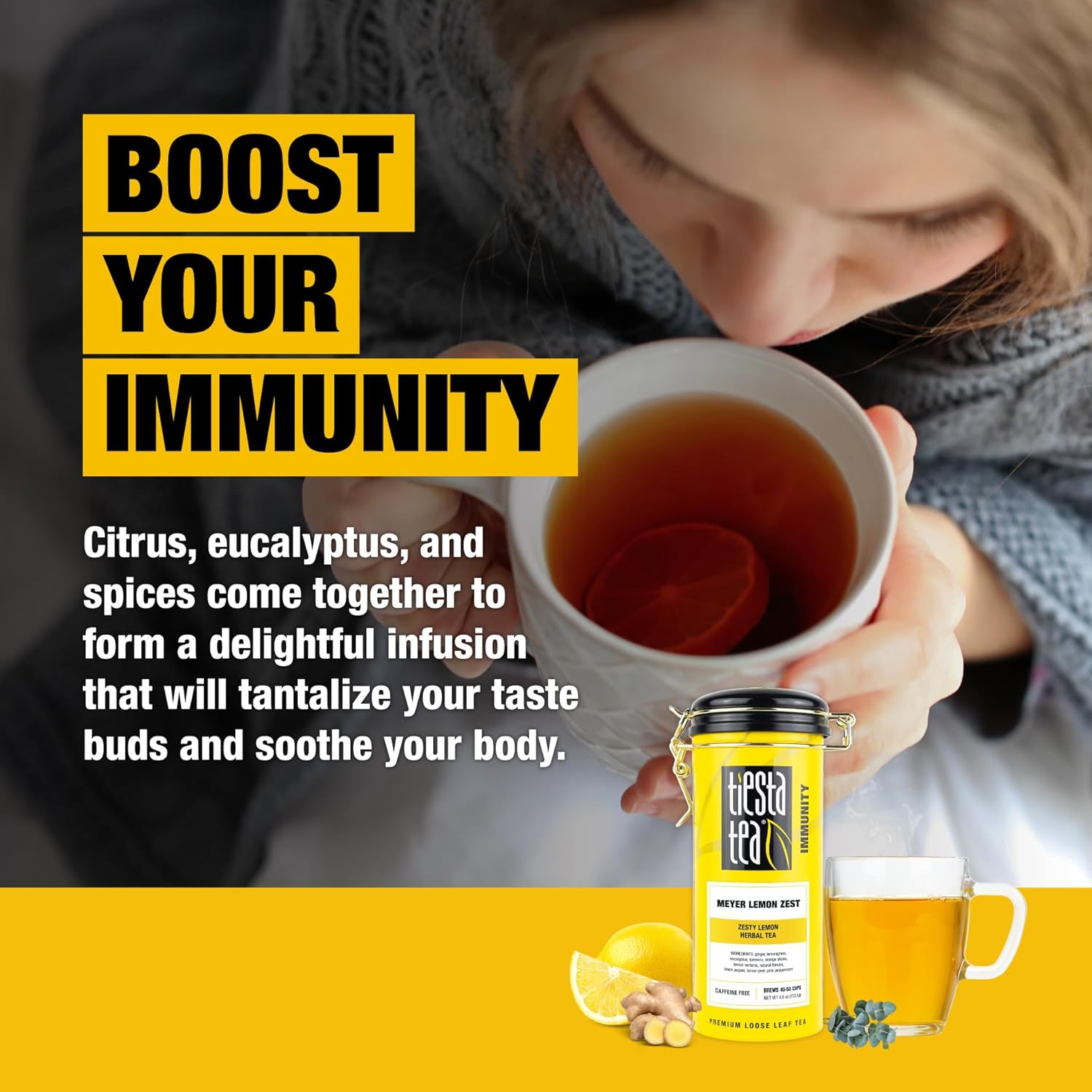 Tiesta Tea - Meyer Lemon Zest, Loose Leaf, Zesty Lemon Herbal Tea, Premium Non-Caffeinated Blend, Makes Hot or Iced & Up to 50 Cups, 4oz Refillable Tin - Image 4