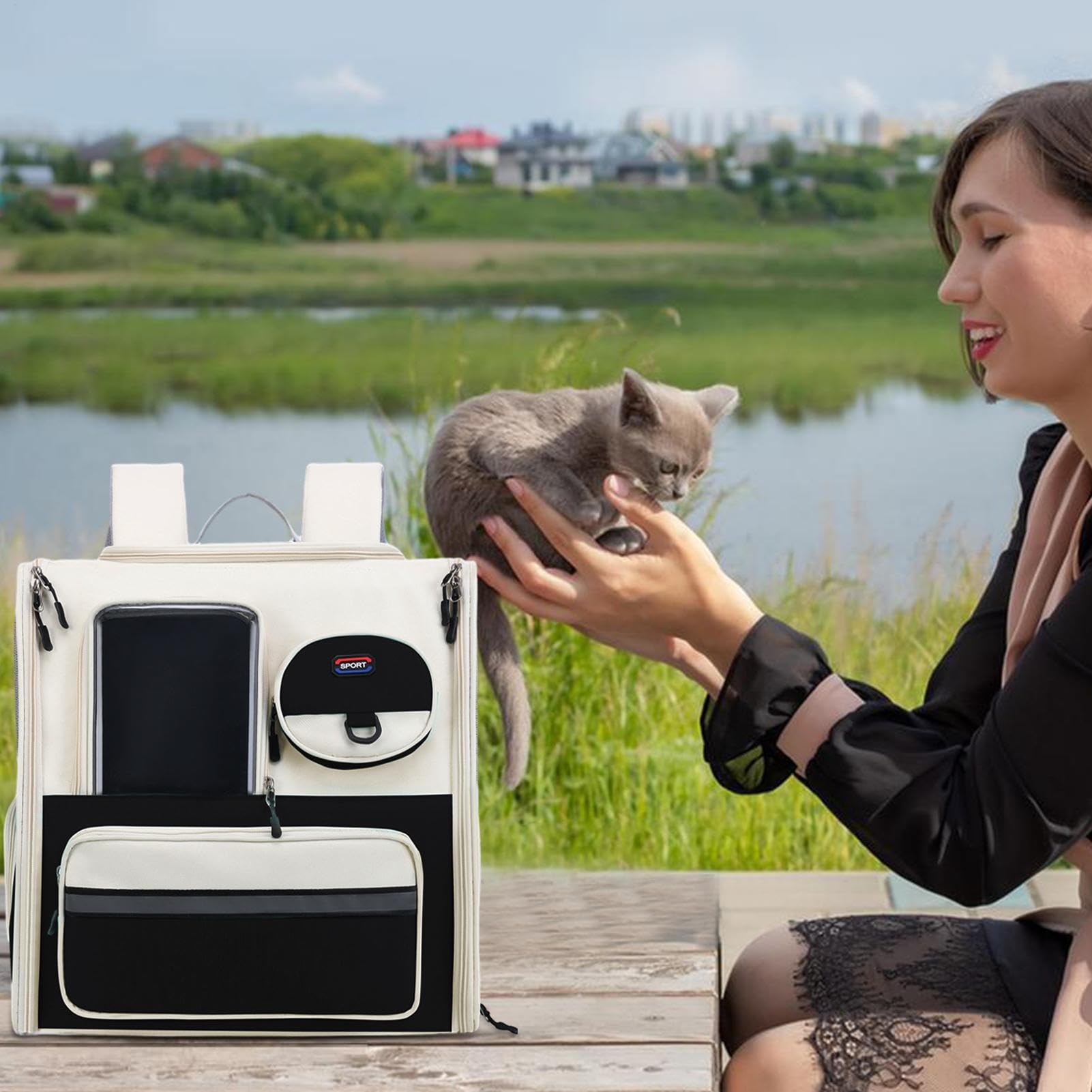 Borsa Trasportino Animali Domestici Pieghevole, Aperture Ventilazione | Zaino Per Gatti Pieghevole Aperture Multiple Di Ventilazione Per Cuccioli Campeggio Escursioni Attività Outdoor