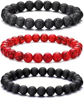 MOROTOLE Armband Herren, 8 mm Tigerauge Armband Lavastein Armbänder für Herren Set Naturstein Perlenarmband Herren Stretch Männer Armbänder Schmuck Geschenke für Männer