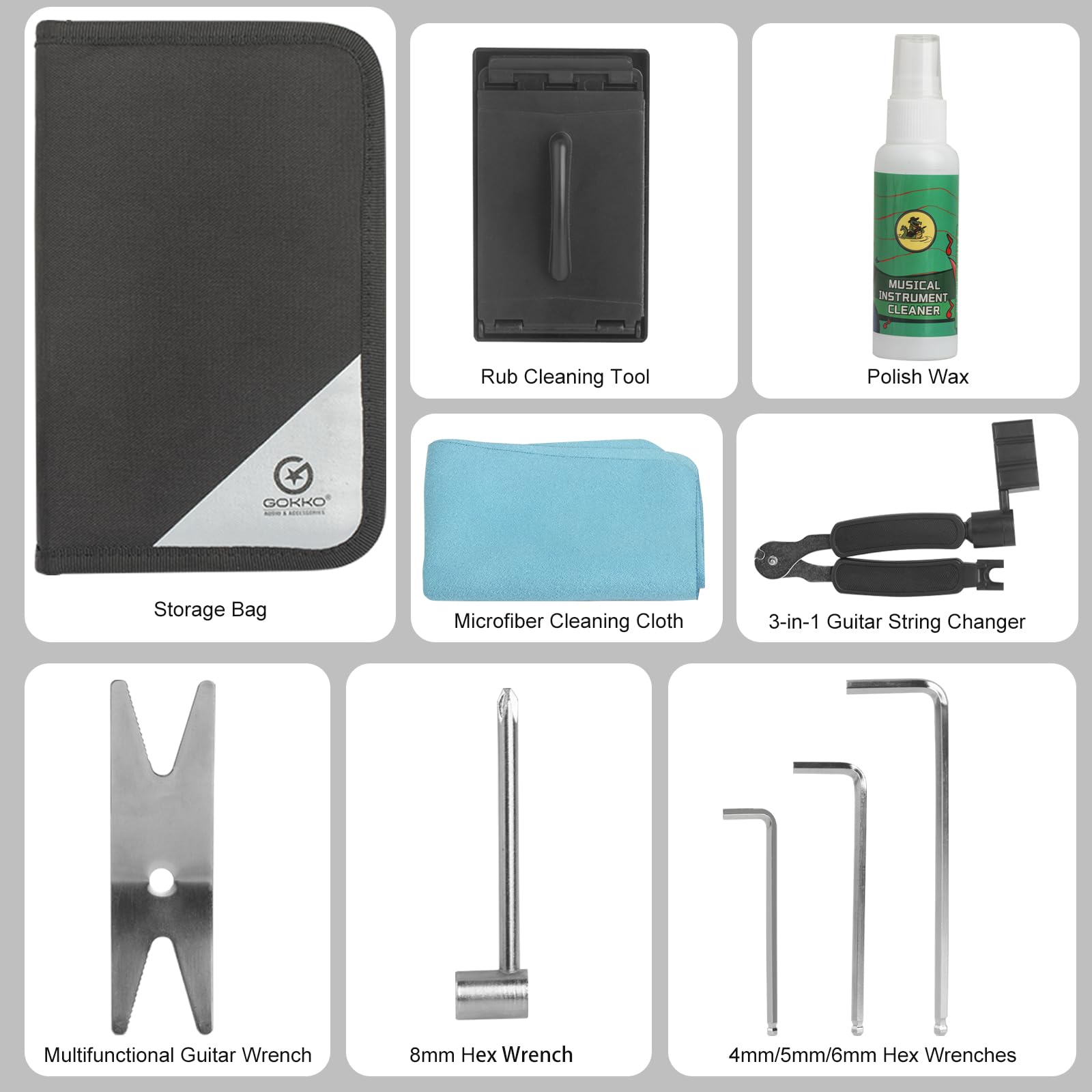 GOKKO All-in-One Guitar Maintenance & Repair Kit with Carry Case, Essential Tools for Guitar and Bass Care