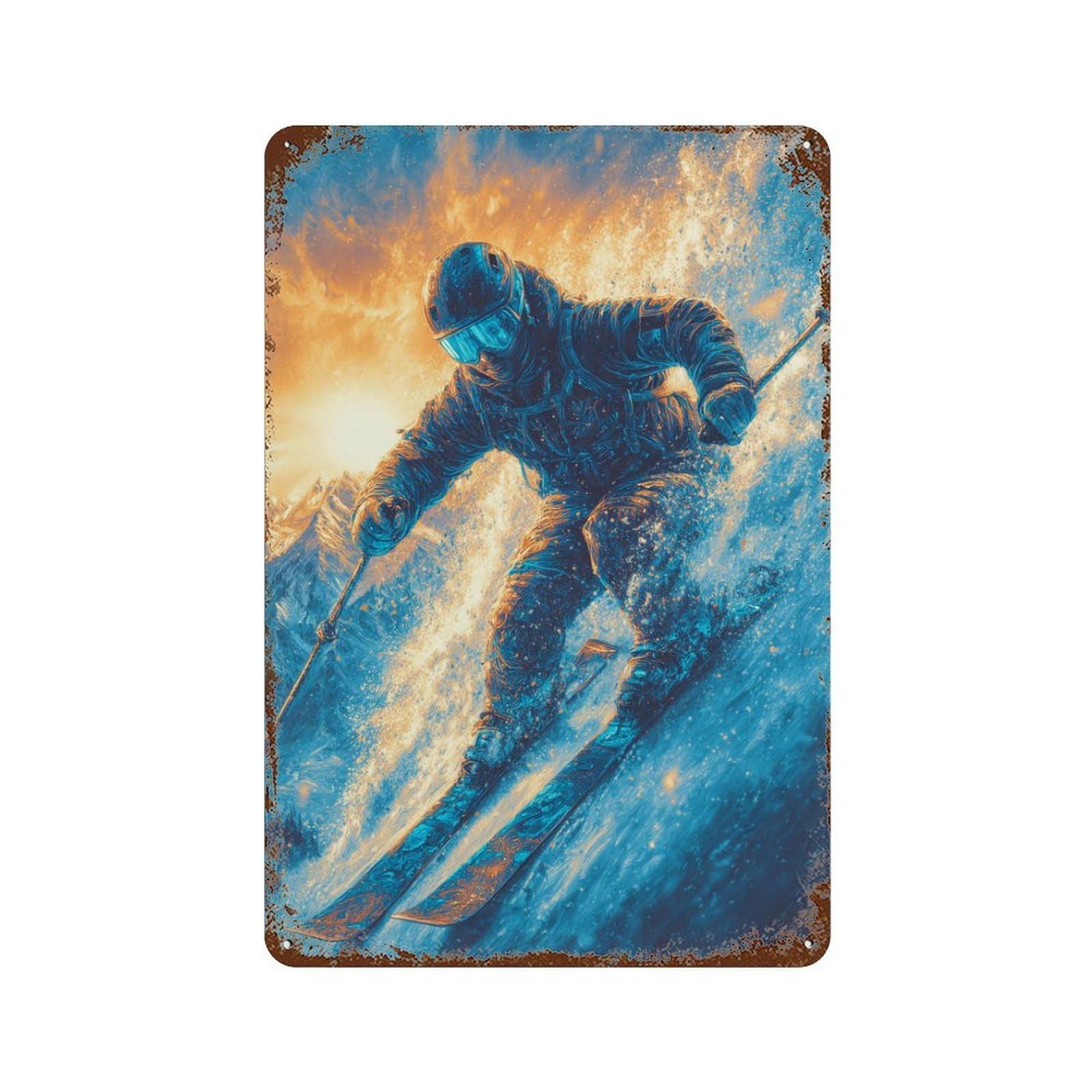 Retro Metal Sign with Extreme Skiing Adventure Design 11.8"x7.9", for Bistro, Counter And Cafe Decor, Shabby Chic Decor