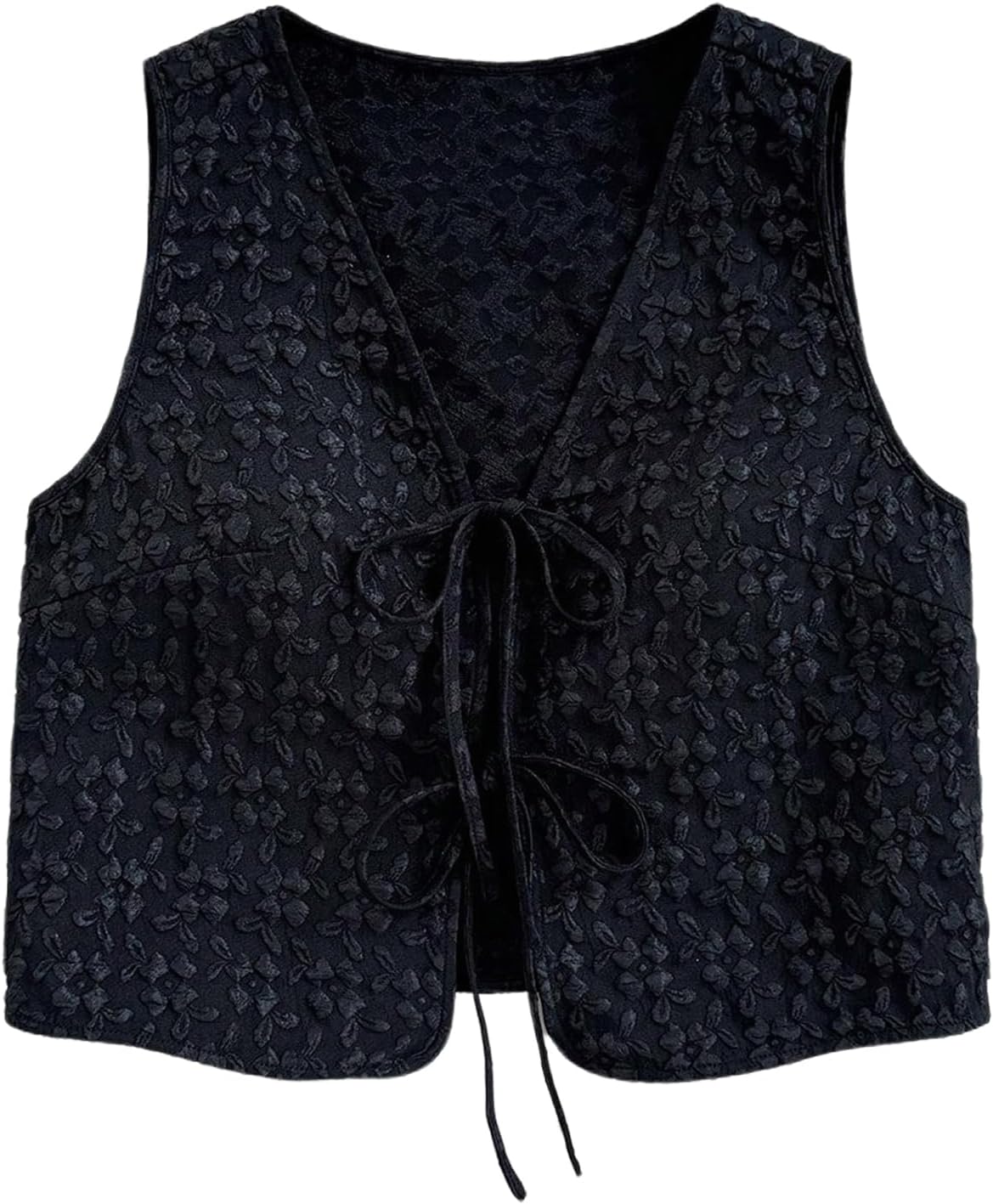 SHENHE Women's Tie Front Textured Floral Tank Top V Neck Sleeveless Casual Boho Vest