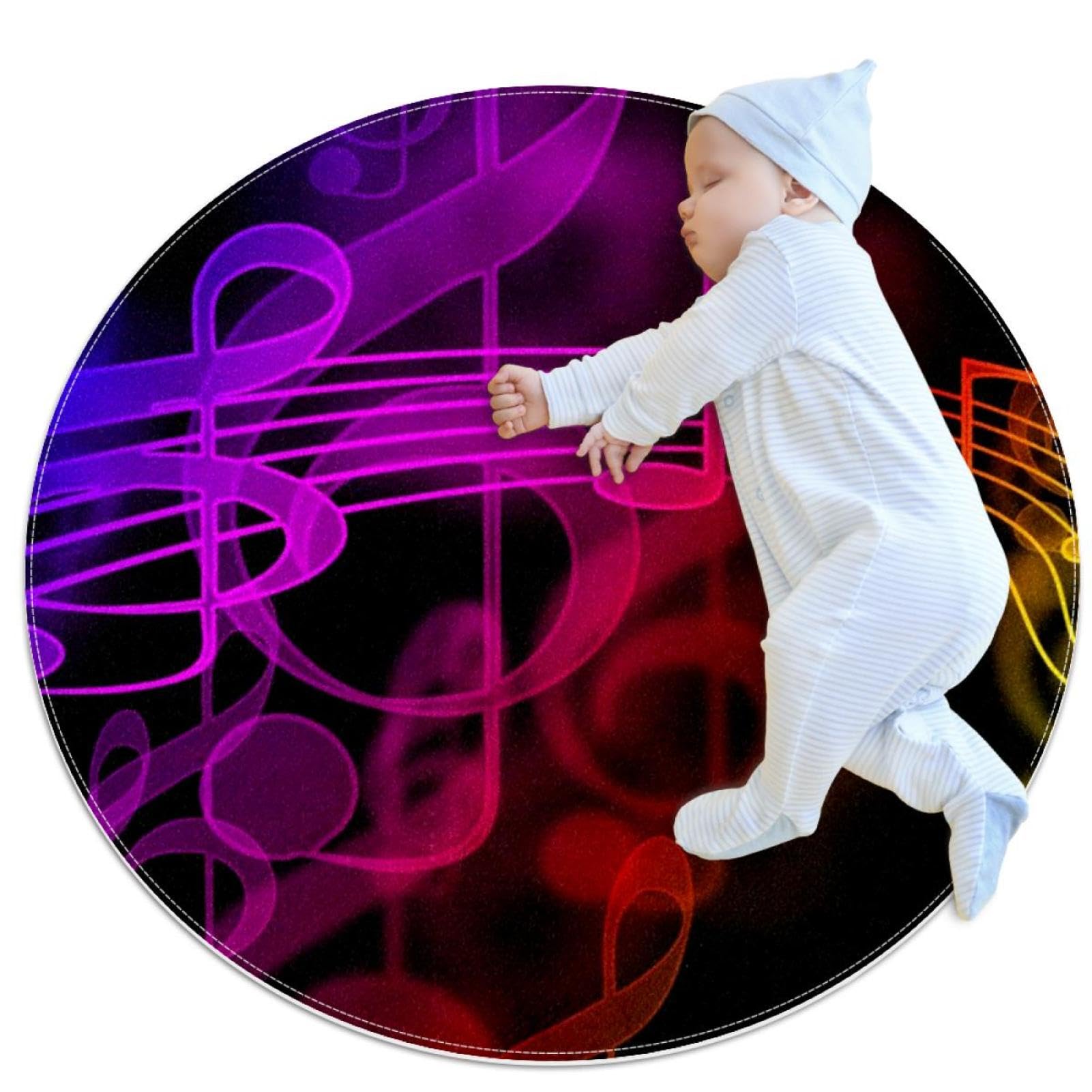 Tapis de sol rond anti-glisse à motif musical et camomille pour chambre