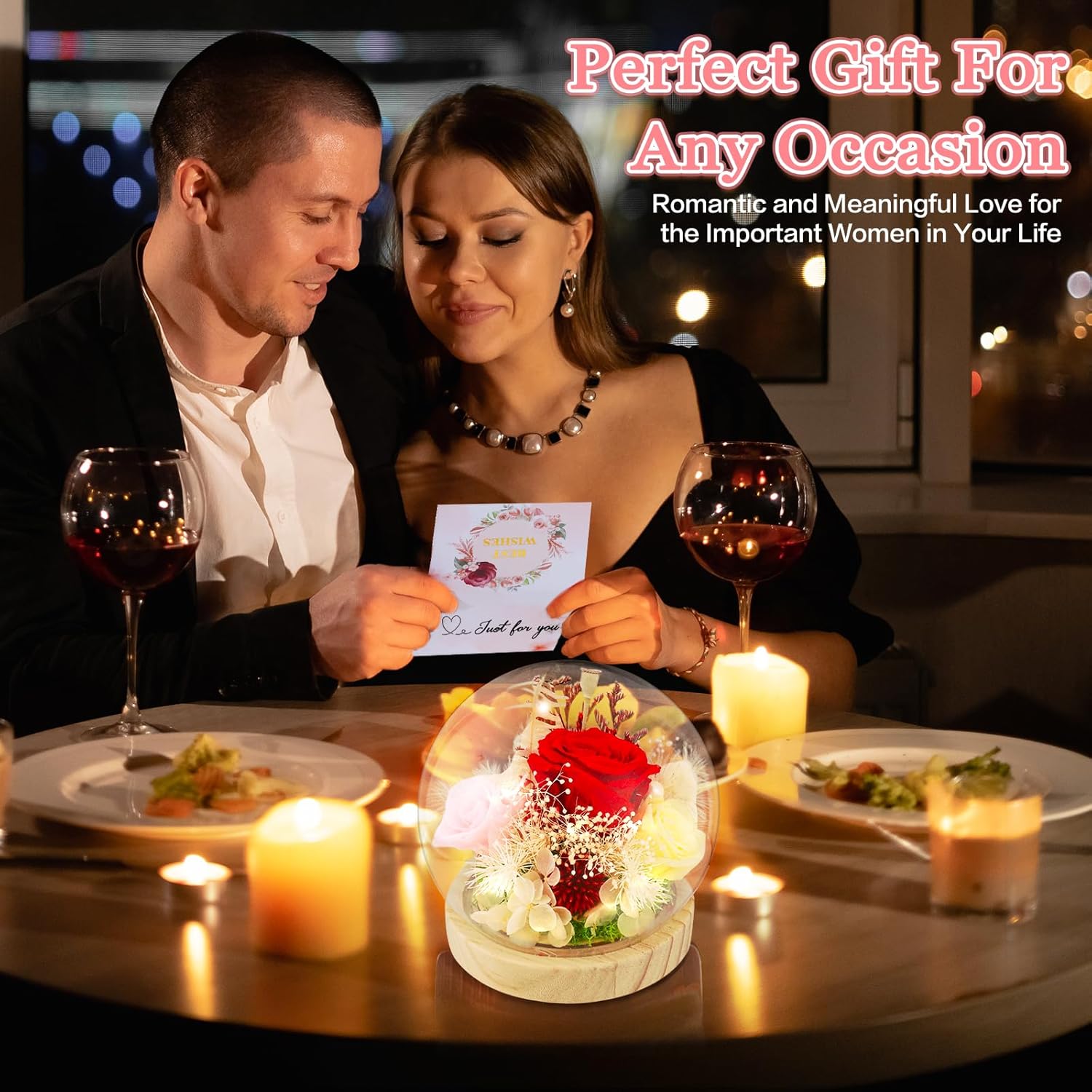 Preserved Flowers Real Red Rose in Glass Dome with Light, Eternal Flowers Glitter Roses Bouquet Birthday Mothers Day Unique Christmas Gifts for Mom - Image 3