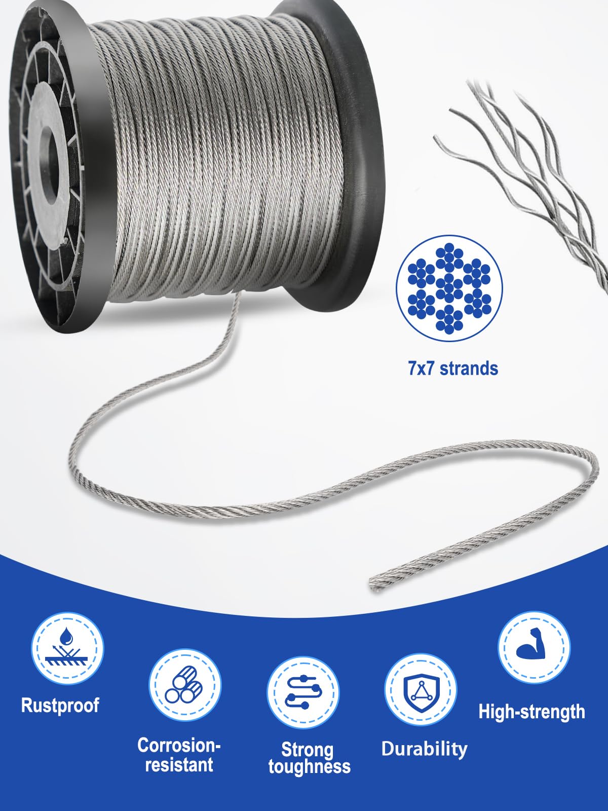 Tensores para Cables de Acero Inoxidable, 328 pies, 1/16" con Herramienta para engarzar Cables de Acero, Tensor de Gancho y Ojo de Alta Resistencia, 10 tensores de Acero Inoxidable M5