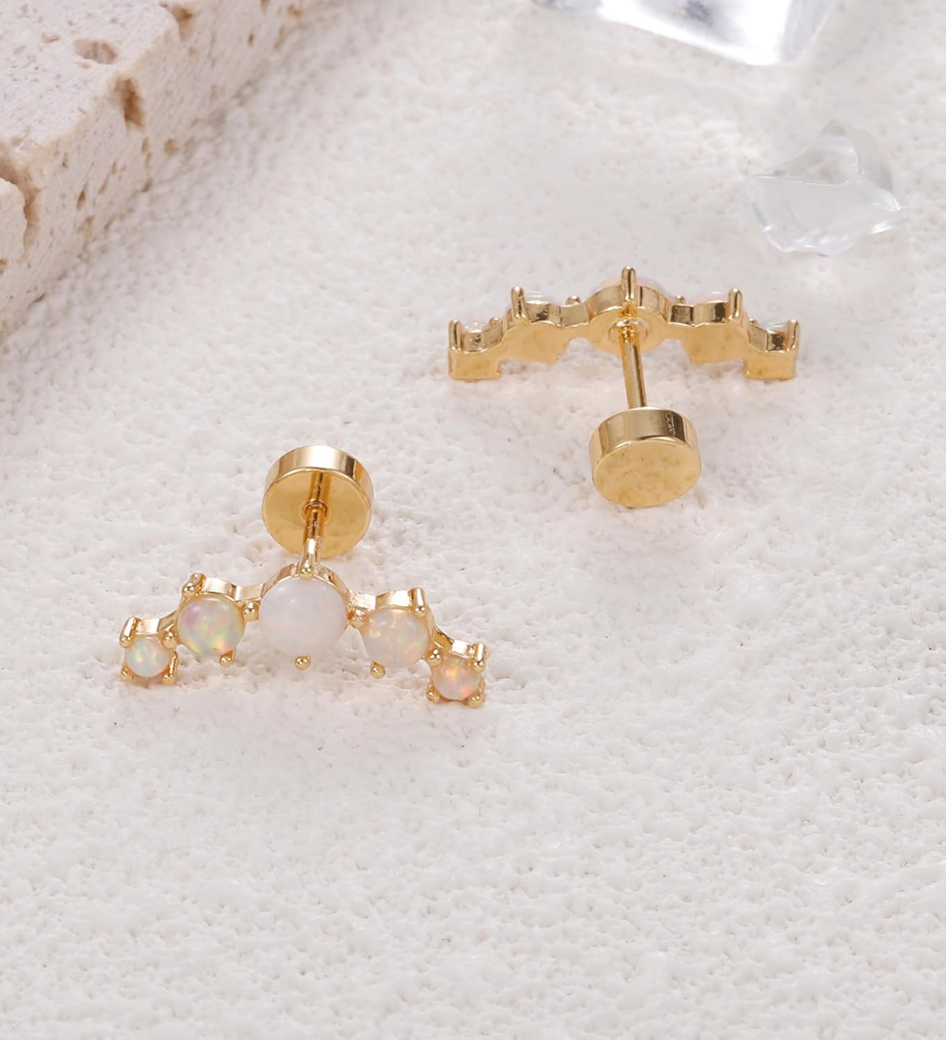 20G Cartilage Earrings for Women 14K Gold Stainless Steel Flat Back Cartilage Stud Earrings for Sensitive Ear Leaf Opal CZ Handmade Helix Conch Piercing Jewelry - Image 5