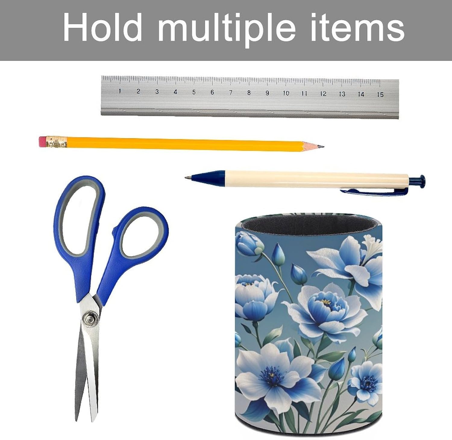 Office Blue And White Floral Desk Organizer Pen Holder Round image 5