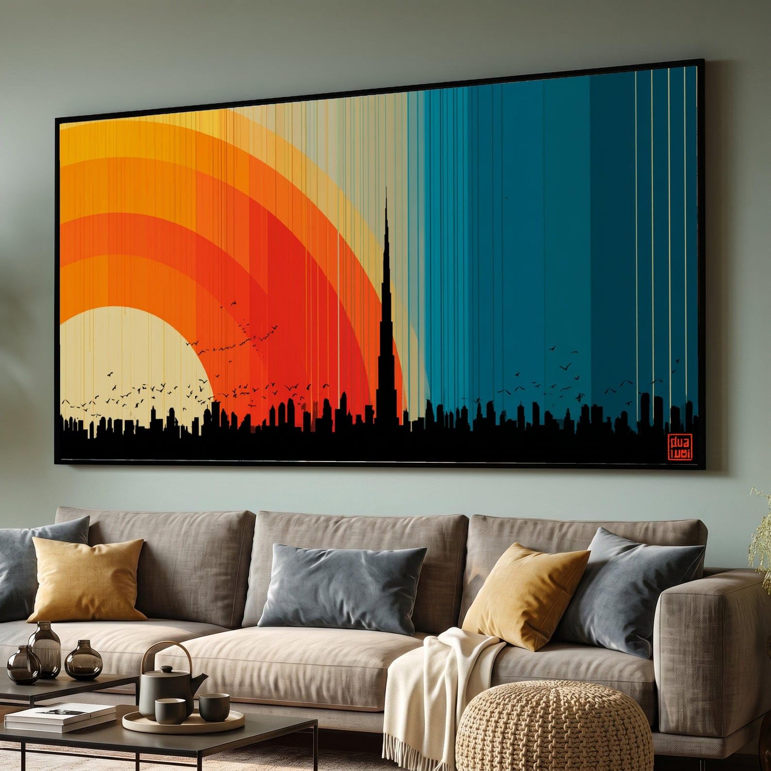 LMYCHENG City Skyline Canvas Wall Art, Colorful Sunset Urban Silhouette, Birds Flying Posters, Home Decor Canvas Painting(80x140cm/Frameless)