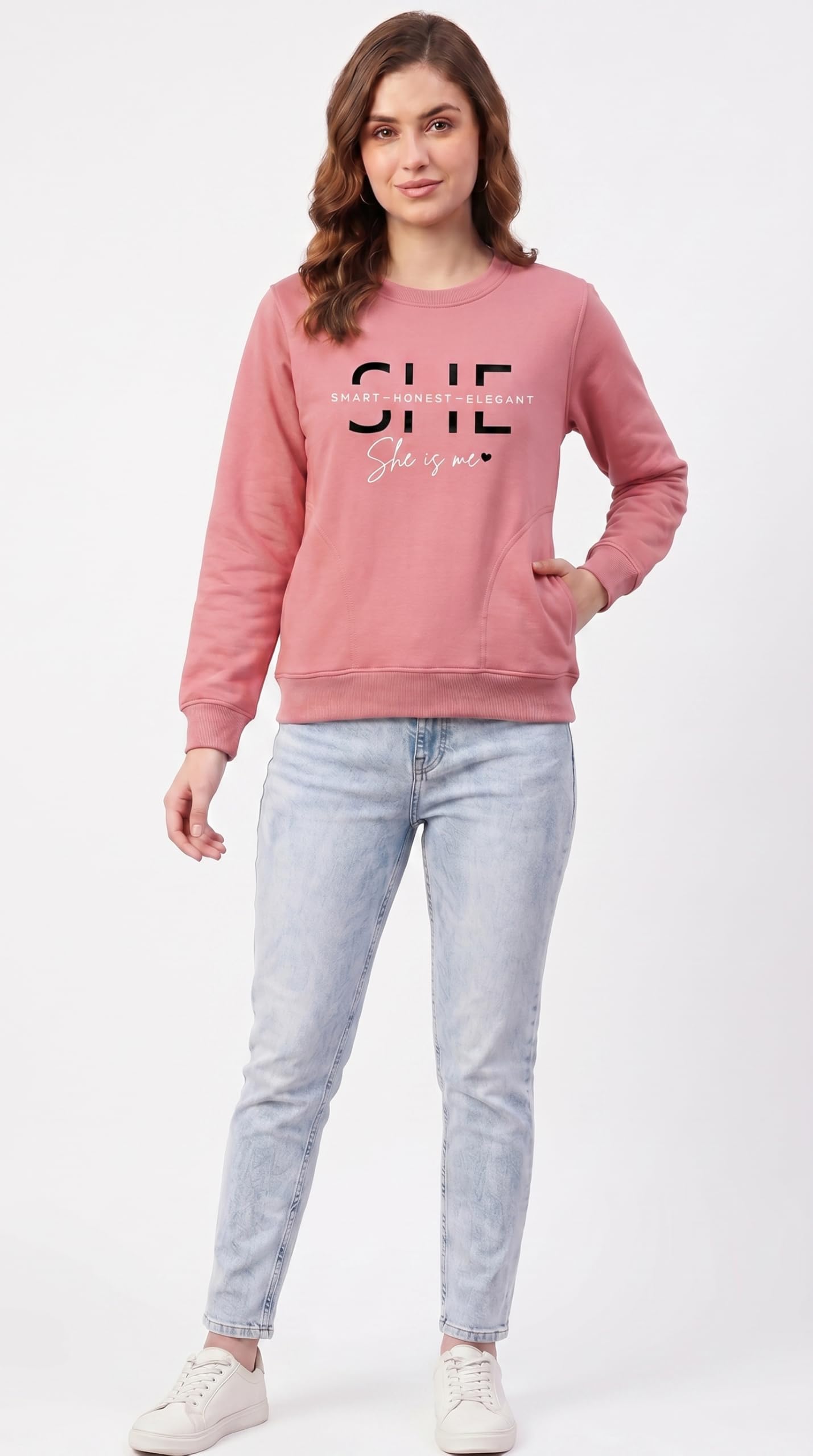 Women's Round Neck Sweatshirt | Soft Fleece Fabric | Regular Fit Casual Winter Sweatshirt | Two Side Pockets | Full Sleeves Sweatshirt for Women-picture-58