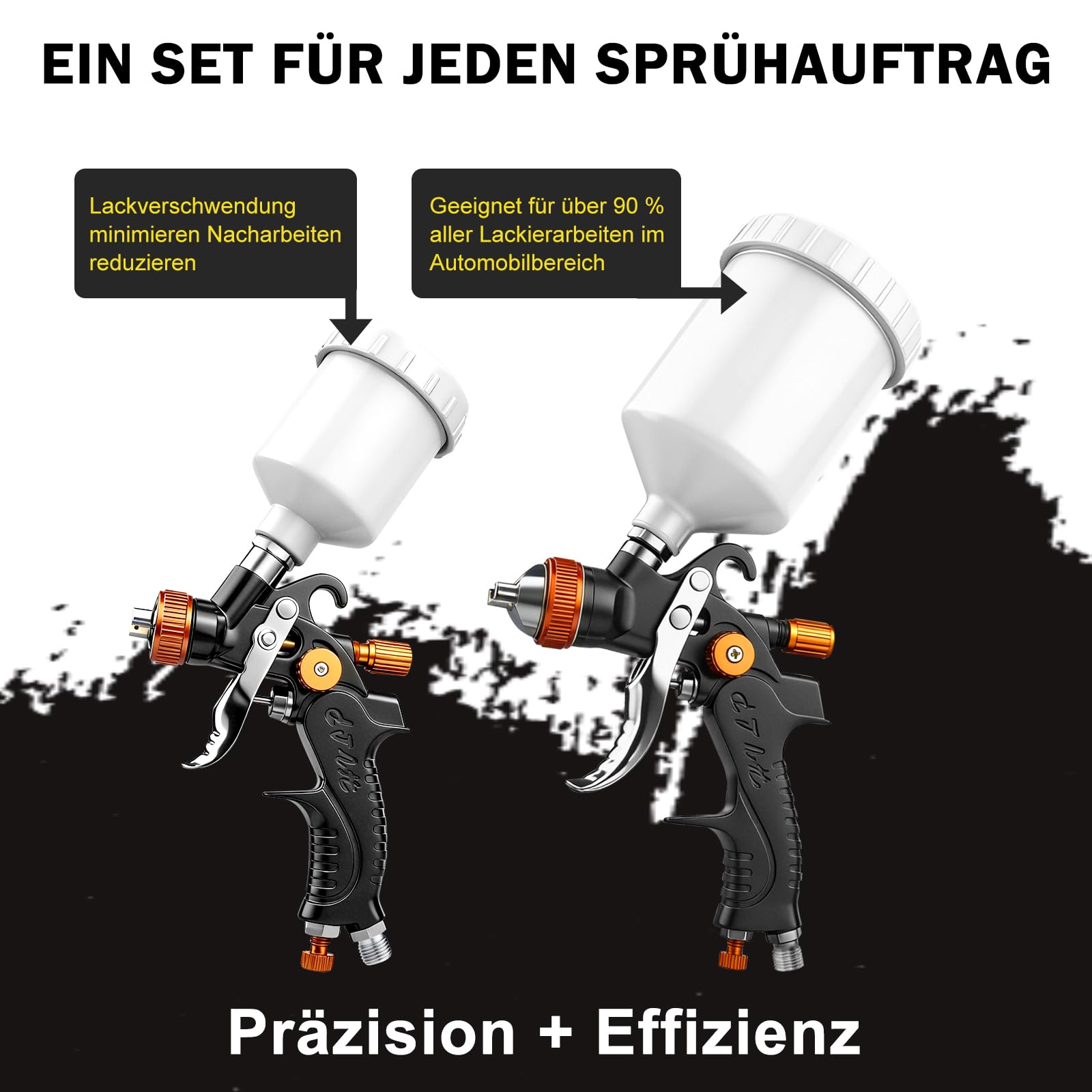 HVLP Lackierpistole Spritzpistole Kit, 2-teilige Spritzpistole, 1,0 mm (125 ml) und 1,4/1,7 mm (600 ml) Autolackierpistole mit Luftregler, professionelle Farbsprühpistole für Autolacke
