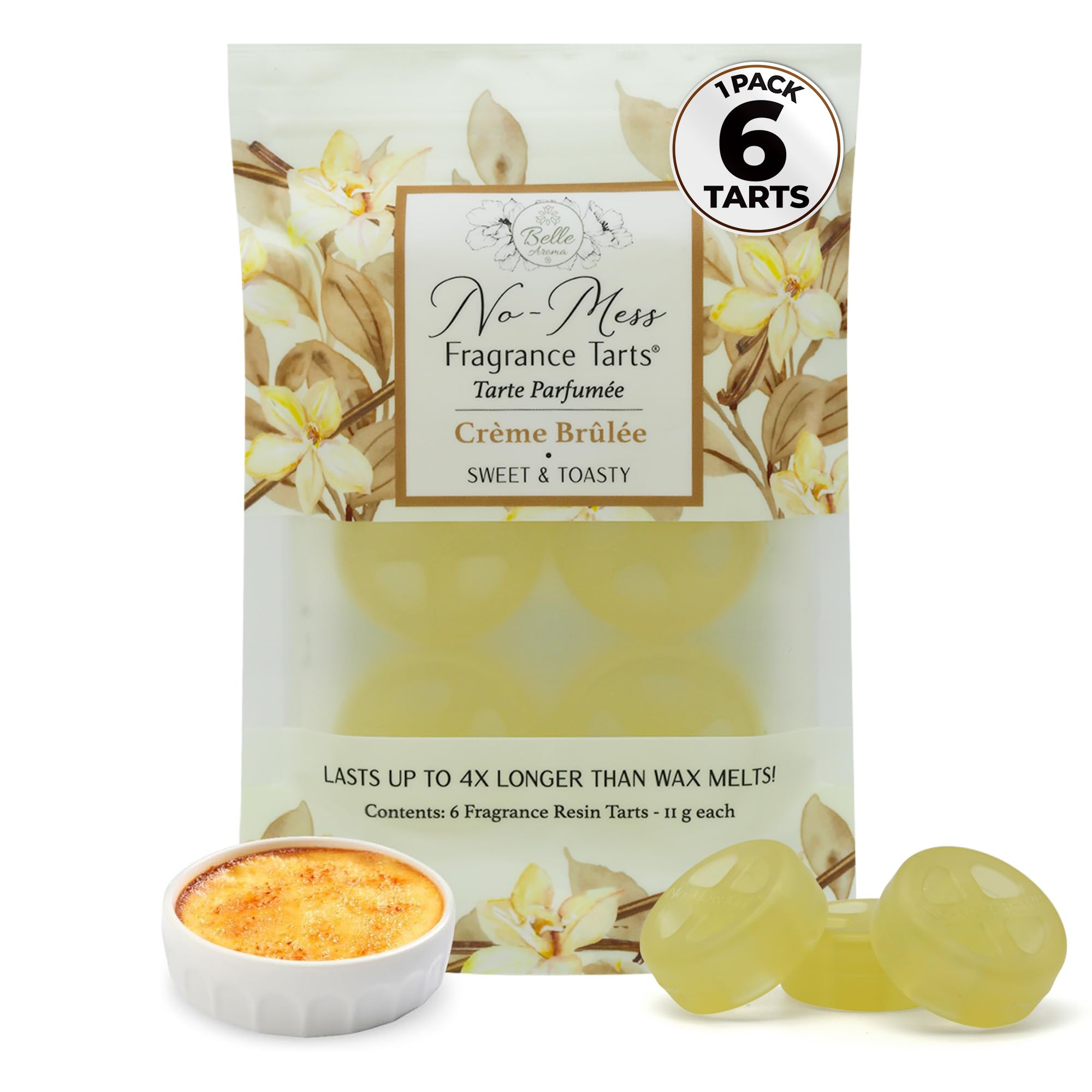 Belle Aroma No-Mess Fragrance Tarts for Wax Warmers – Solid Fragrance Alternative to Wax Melts (Designed Not to Melt), Heat-Activated Home Scent, Long-Lasting Aroma, 6 Mini 1 Pack Crème Brûlée