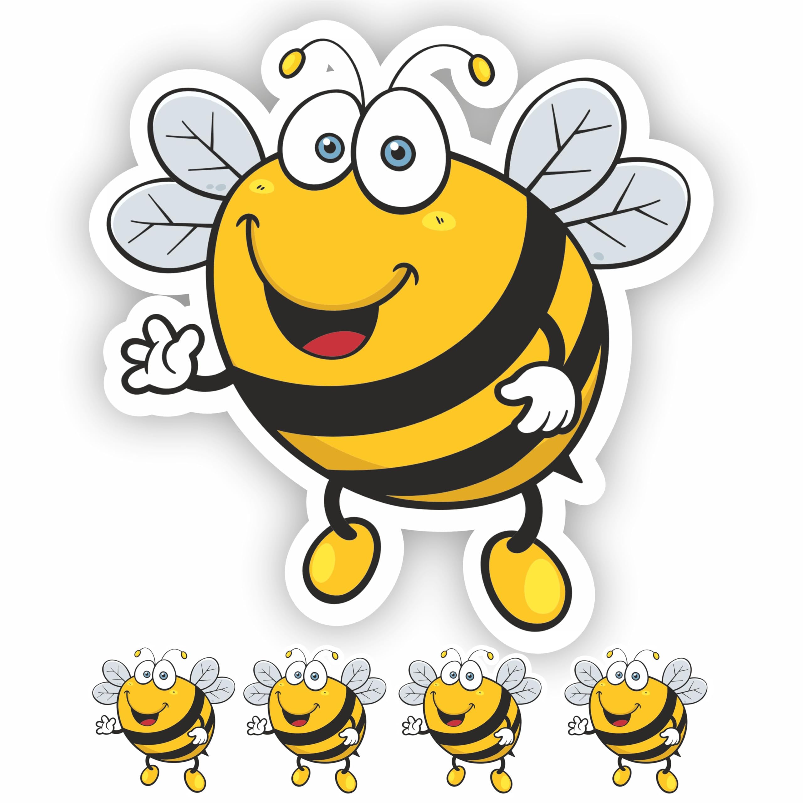 INKati Happy Bee Collection - 4-Pack of Exclusive Large Vinyl Sticker Decals for Luggage, Car Bumpers and Laptops - Durable and Weatherproof Gloss Finish with Removable Adhesive (Design A 4-Pack)