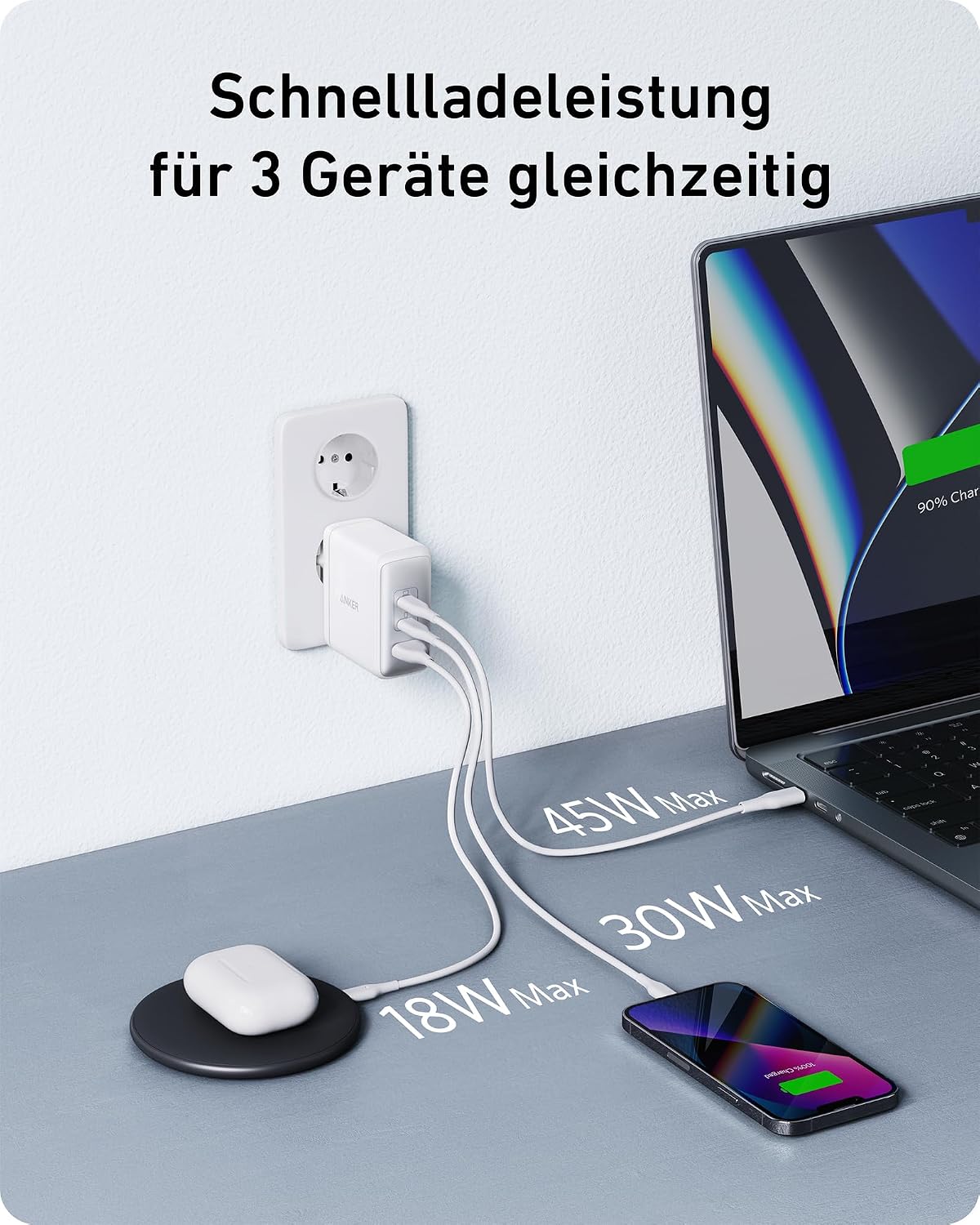 Anker Cargador USB C Carga Rapida 100W 736 (Nano II), Cargador Compacto con 3 Puertos, Ideal para MacBook Pro/Air, Google Pixelbook, DELL XPS, iPad Pro, Galaxy S22/S20, iPhone 16/15/14/13 Pro,y más. 7