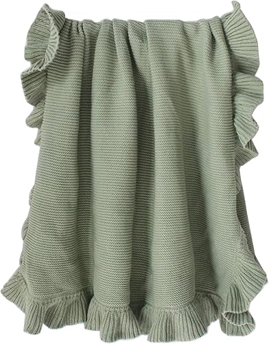 Miniatura 7 de Manta de punto con borde de volantes para bebé, manta para cuna, no fluorescente, manta de fotos para recién nacidos, manta de bebé, colcha unisex a