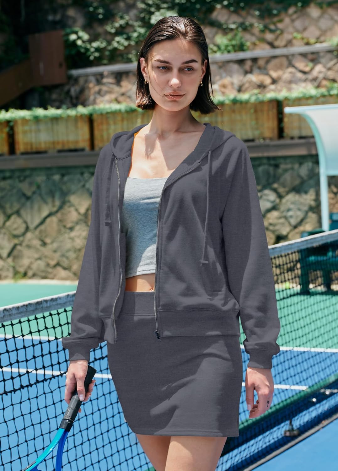 Nirovien Women Two Piece Workout Set Zip Up Hoodie and Skort Sets Athletic Sweatsuits Outfits Sets