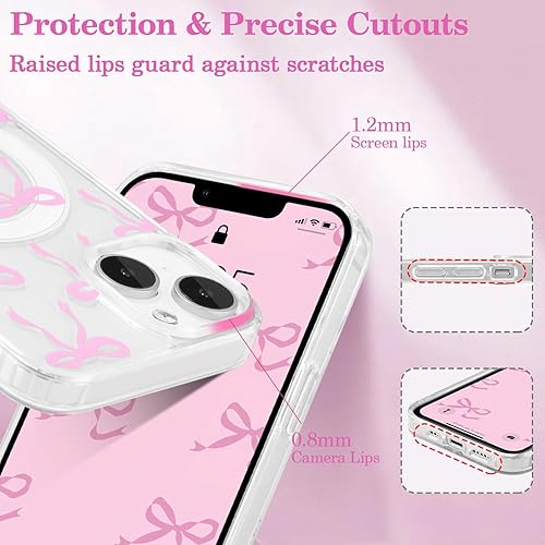 Miniatura 4 de UEEBAI - Funda magnética para iPhone 14 y 13, diseño de lazo, compatible con MagSafe, funda transparente delgada inalámbrica, antiamarilleo, a