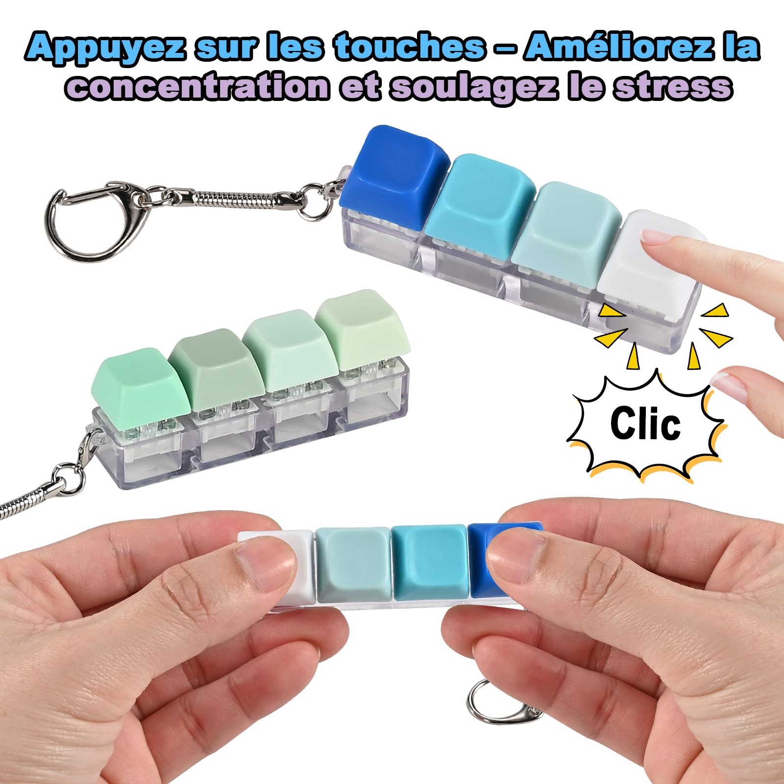 GOLDGE 4 Piezas Teclado Antiestres, Teclado Clicker Fidget Toy, Juguetes Antiestres Adultos, Teclas Antiestrés para Aliviar el EstréS Pass Tiempo, Regalos Originales para Mujer/Hombre (Desmontable) — view 3