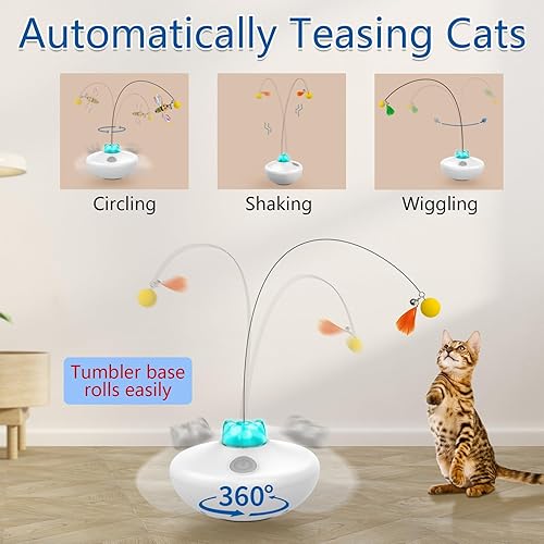 Miniatura 3 de Juguete interactivo para gatos, vaso de ejercicio recargable para gatos de interior, juego de mariposa giratoria, gatito de burlas, varita de plumas
