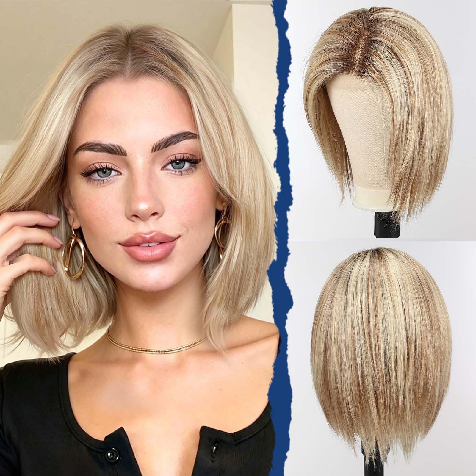 HAIRCUBE Bob Wig Human Hair 6"*5"*2" Front Lace Wig 10 Inch Straight HD Lace Front Wigs Human Hair Side Part Bob Wigs for Women 120% Density Natural Style(10 in