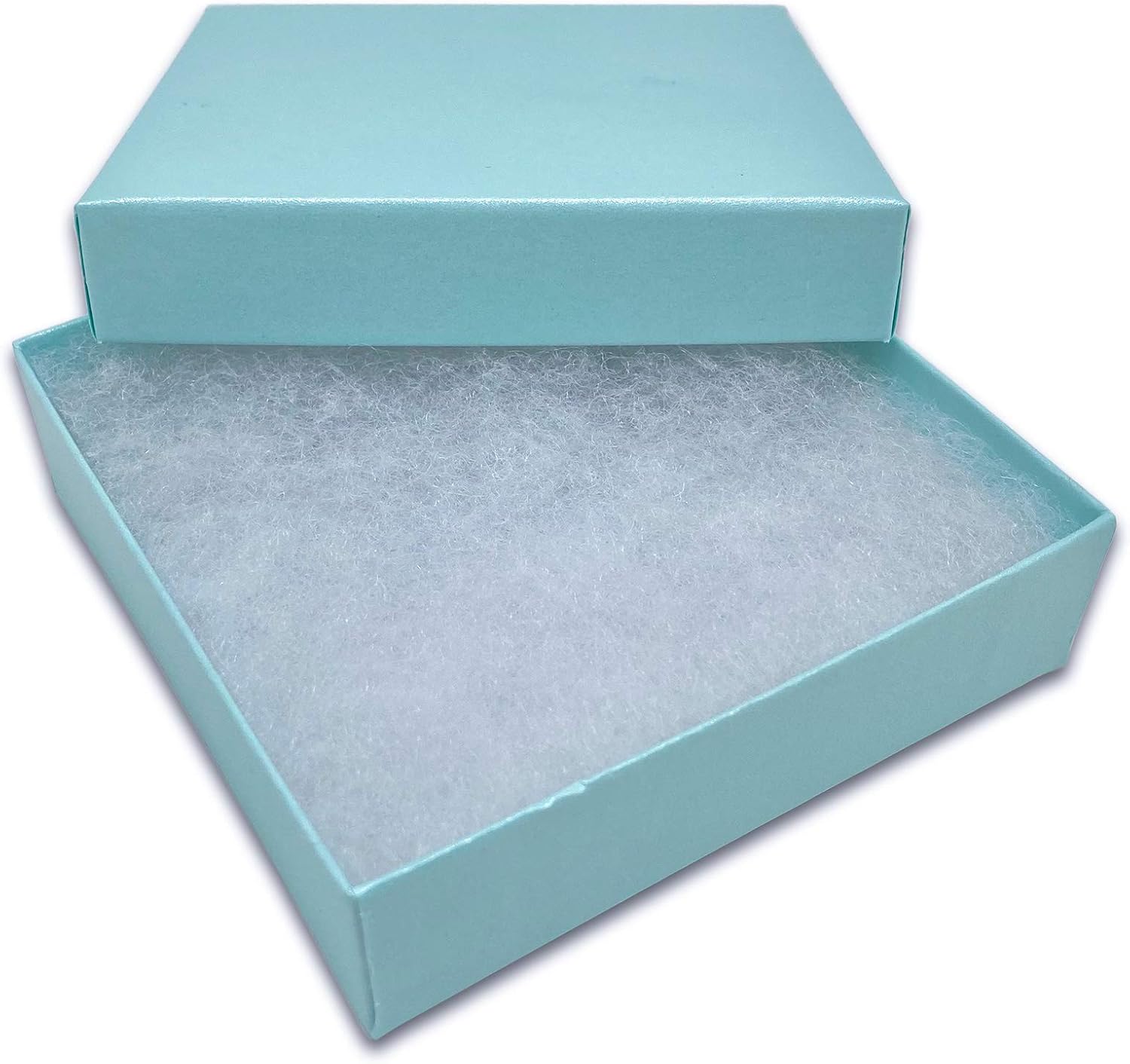 TheDisplayGuys - 100-Pack #33 Cotton Filled Cardboard Paper Jewelry Boxes Gift Case - Pearl Teal (3.5" x 3.5" x 1.0") - for Shipping or Storage