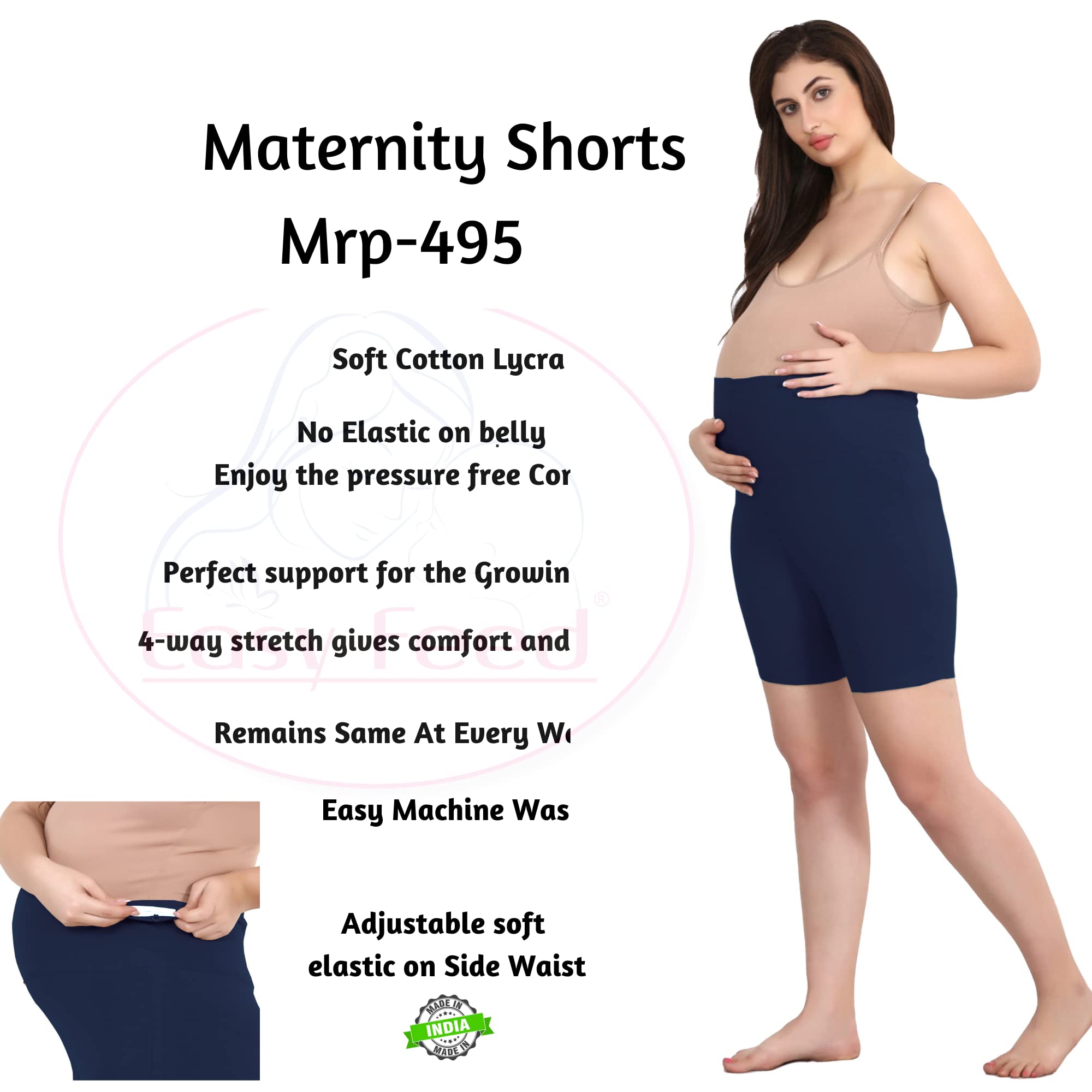 Easy Feed Women's Cotton Maternity Shorts Over The Belly For Pregnant Women For Pre & Post Pregnancy | Prevents Inner Thigh Chafing Caused by Weight Gain | Soft, Comfy & Stretchy Cotton Navy Blue(2XL) - Image 2 thumbnail