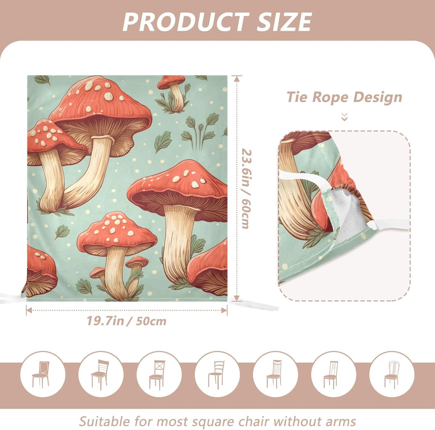 ALAZA Mushrooms and Dots Chair Back Cover Set of 6, Washable Reusable Removable Chair Slipcovers Decorative Chair Cover for Home Kitchen Wedding Party