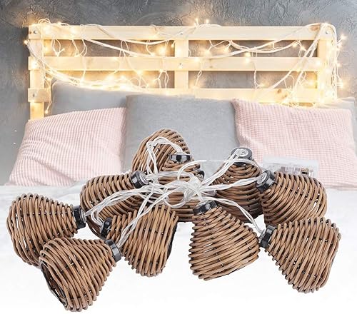 Miniatura 9 de 10 luces LED de ratán huecas, farol, luces de cadena de luces interiores para dormitorio, boda, jardín, fiesta, decoración de patio trasero