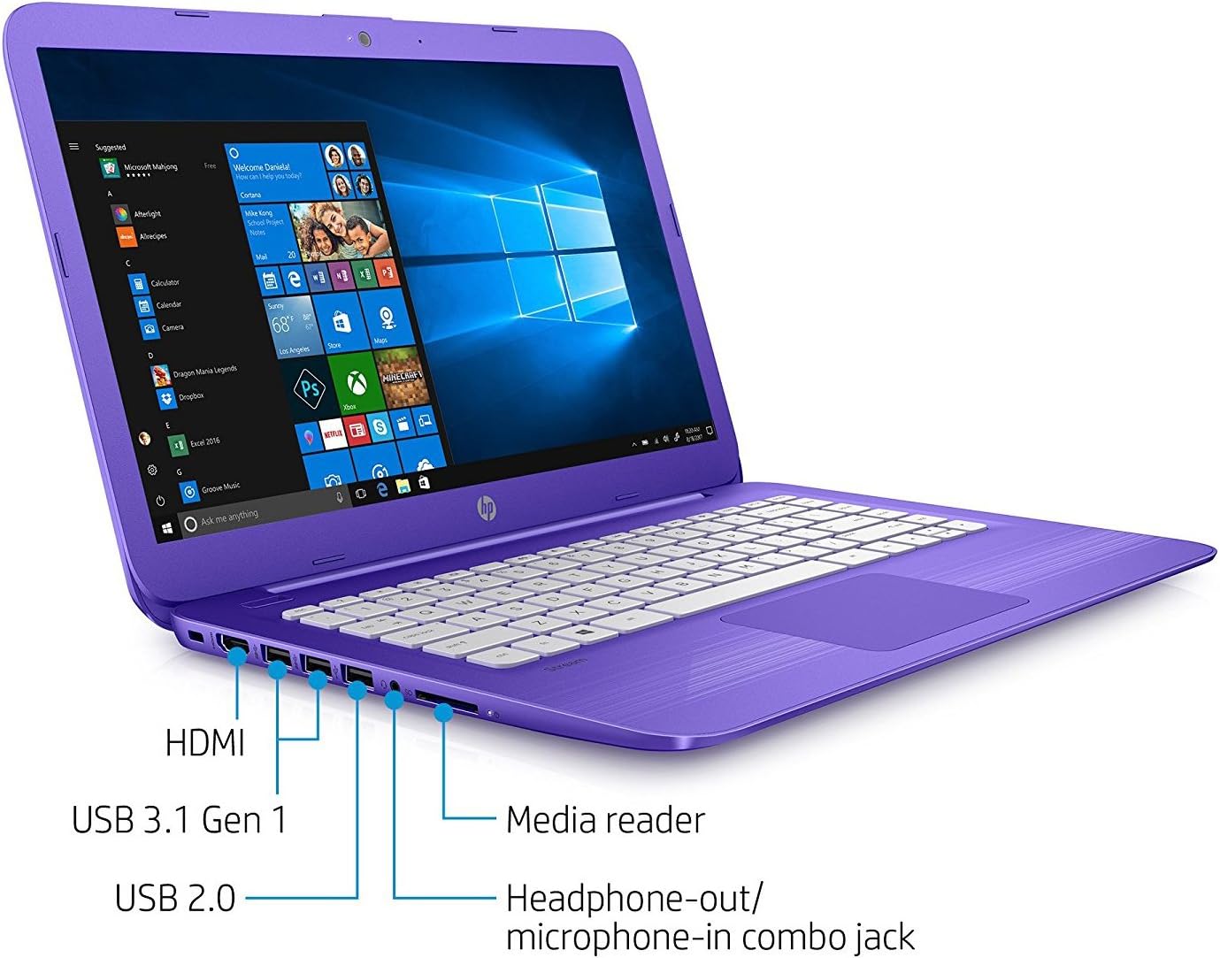 HP Stream 11 11.6 inch Flagship Laptop Computer, Intel Celeron N3060 1.6GHz, 4GB RAM, 32GB eMMC drive, 802.11ac WiFi, USB 3.1 port, Windows 10 Home, Purple (Renewed)