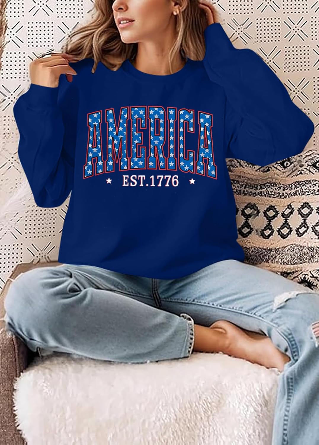 DUTUT American Flag Sweatshirt Women 4th of July Shirts Long Sleeve Crewneck Graphic USA Sweatshirts Patriotic Sweater - Image 2