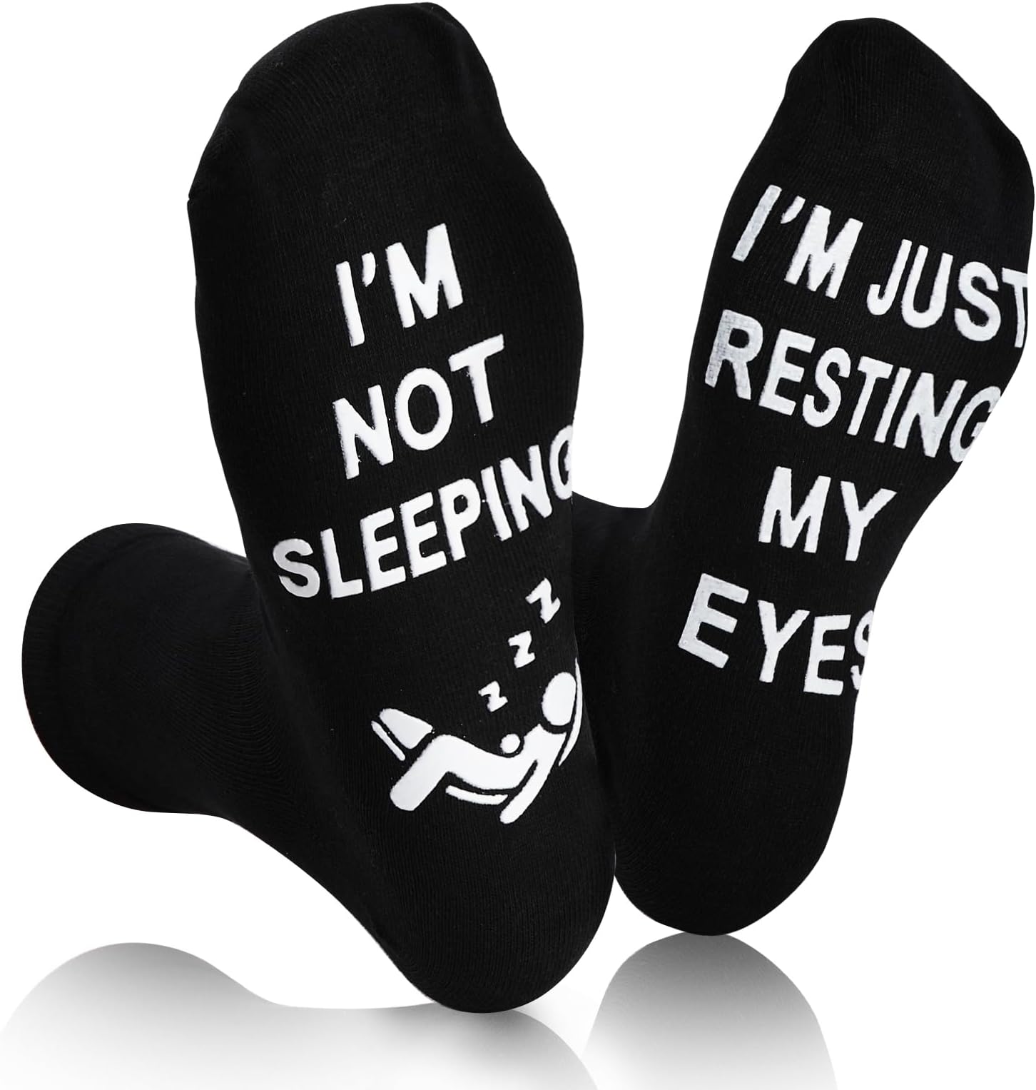 Novelty Funny Socks for Men Women I'M NOT SLEEPING I'M JUST RESTING MY EYES Socks Unisex Cotton Calf Socks with Grippers Non-Slip Christmas Stocking Fillers Gifts for Him Boys Dad Uncle Grandad